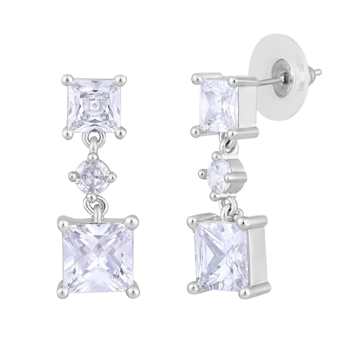 Jazz And Sizzle Rhodium-Plated Square Drop Earrings