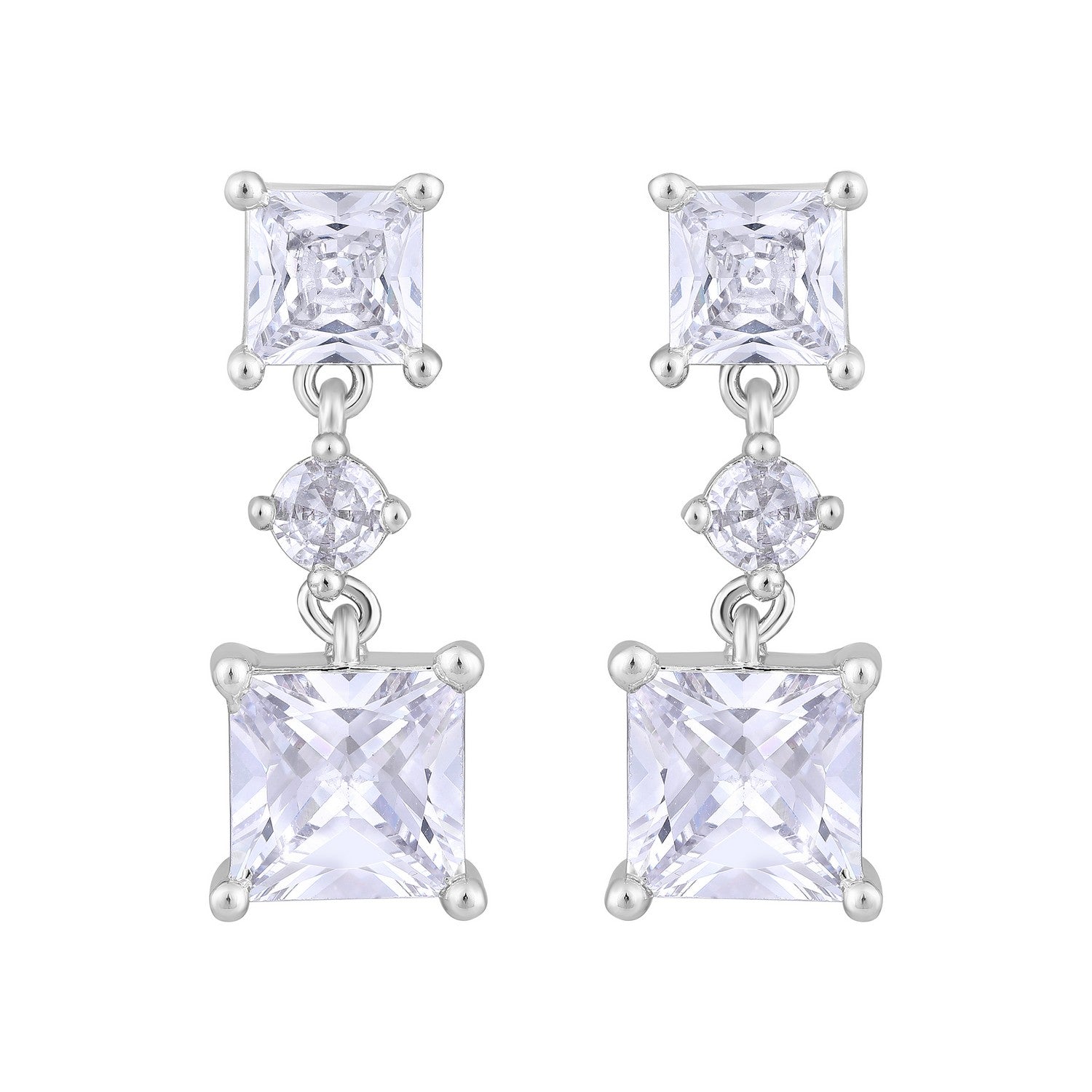 Jazz And Sizzle Rhodium-Plated Square Drop Earrings