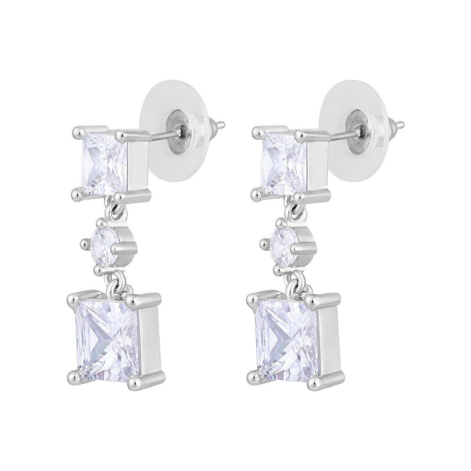 Jazz And Sizzle Rhodium-Plated Square Drop Earrings