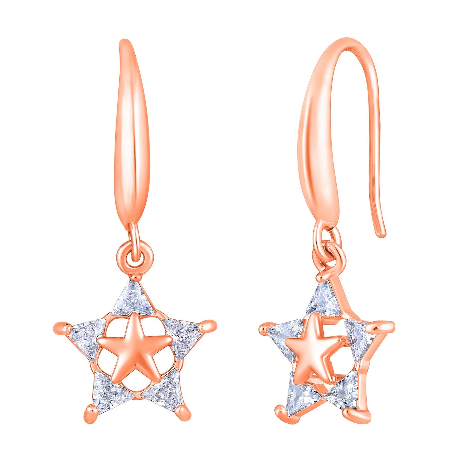 Jazz And Sizzle Rose Gold-Plated Star Shaped Drop Earrings