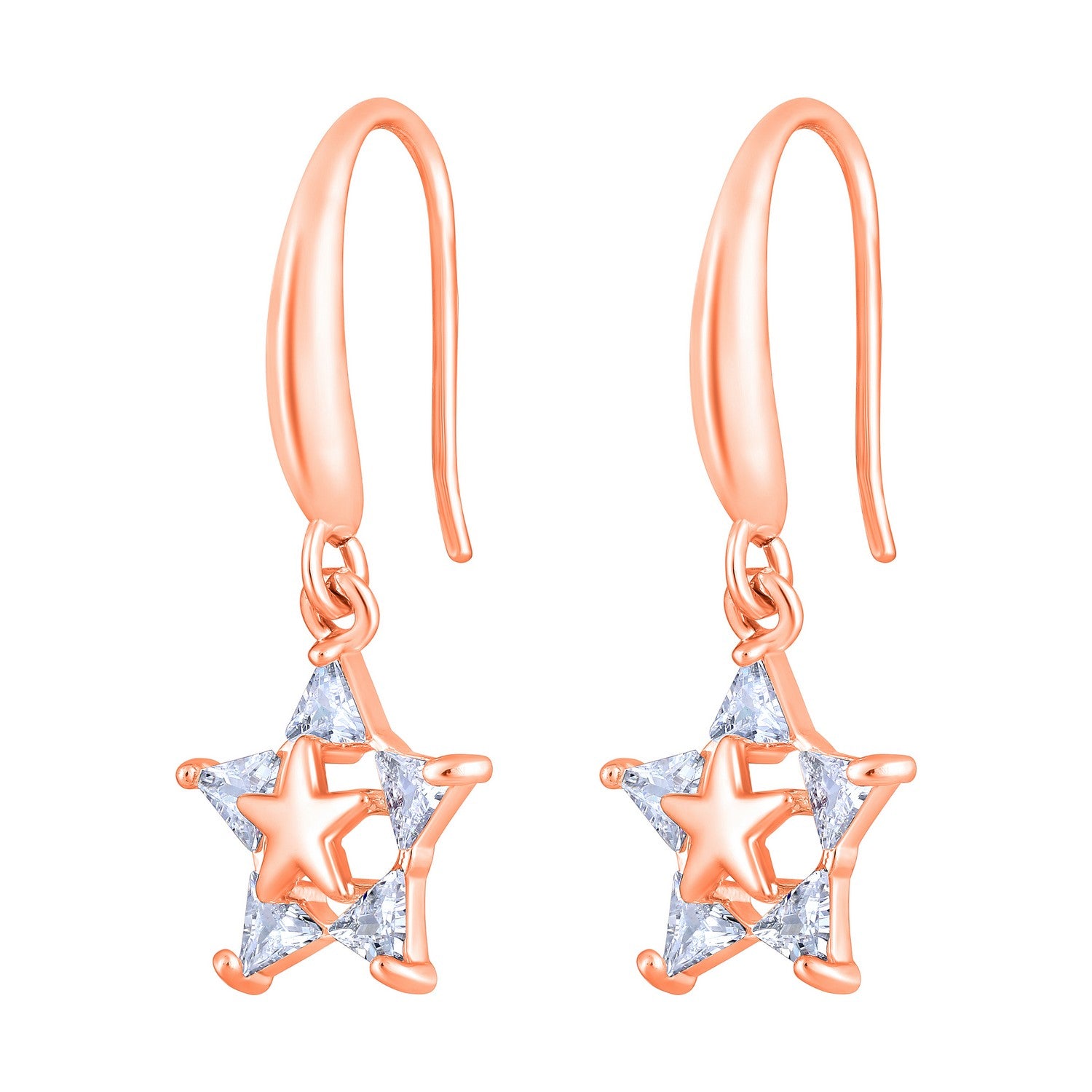 Jazz And Sizzle Rose Gold-Plated Star Shaped Drop Earrings