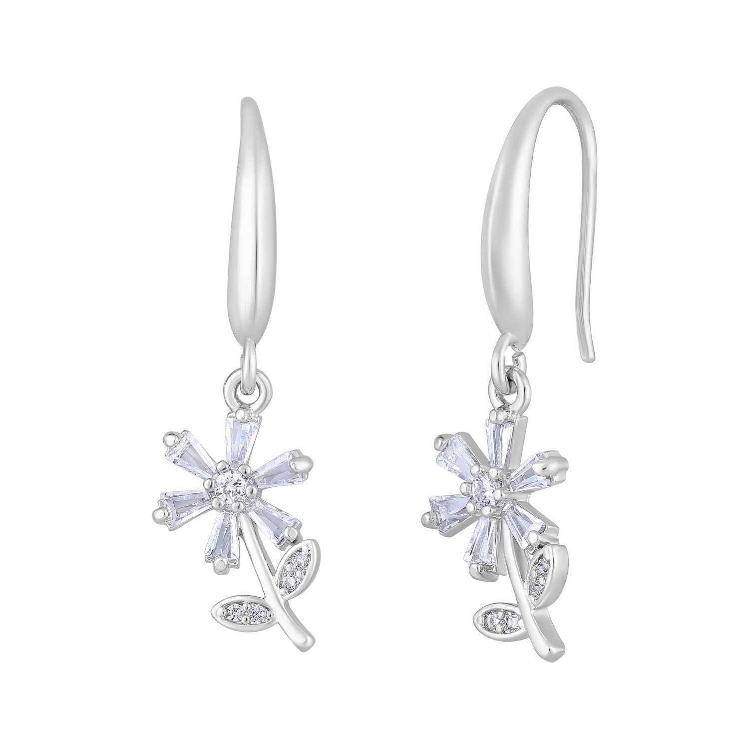 Jazz And Sizzle Rhodium Plated Floral Shaped Drop Earrings