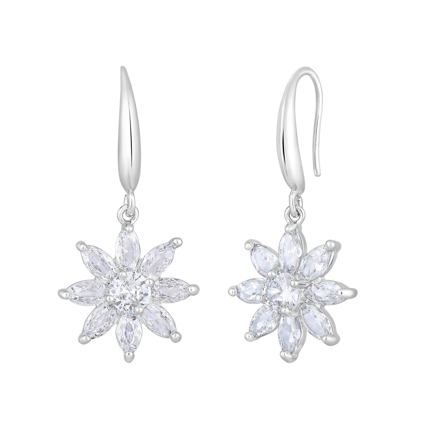 Jazz And Sizzle Rhodium Plated Floral Shaped Drop Earrings
