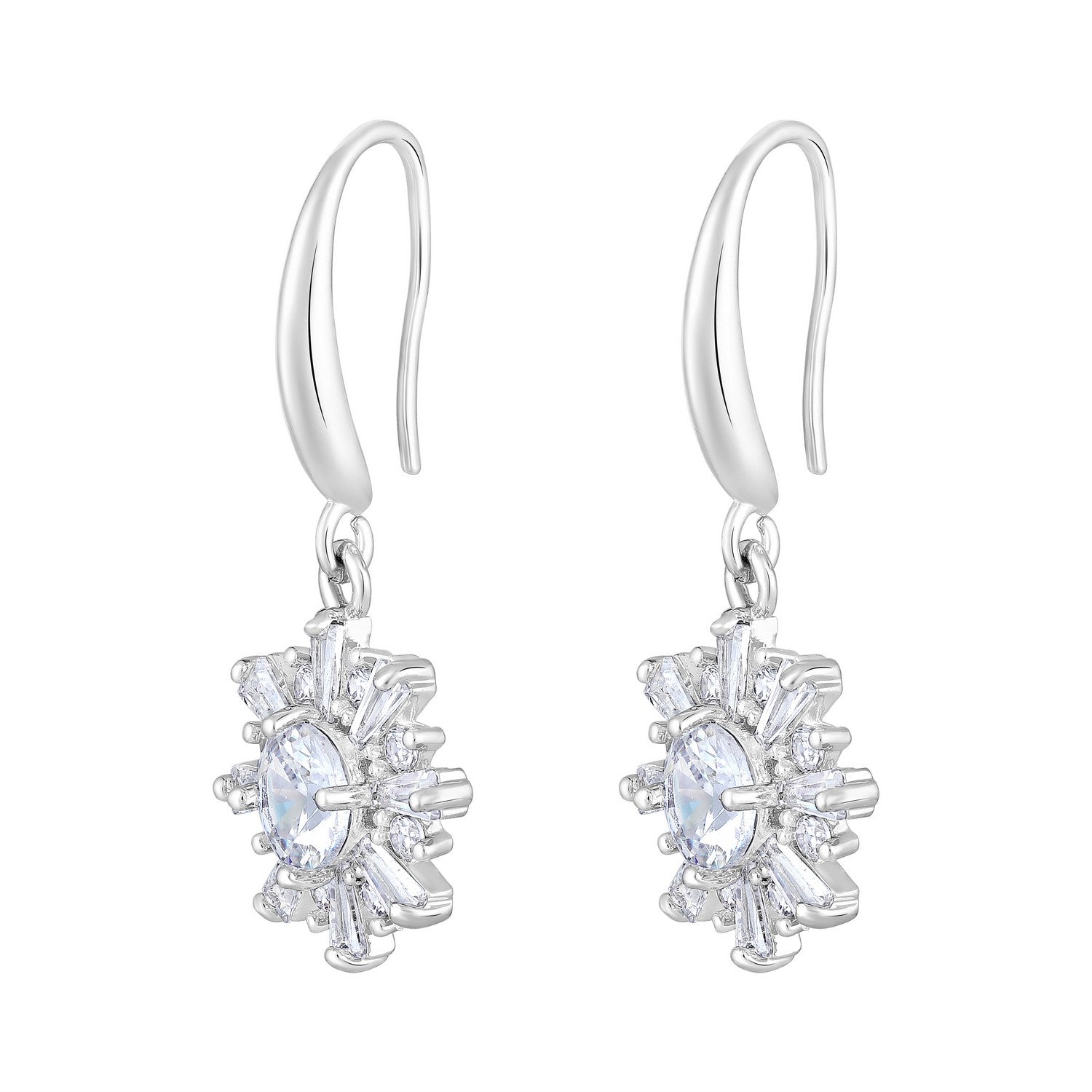 Jazz And Sizzle Rhodium Plated Floral Shaped Drop Earrings