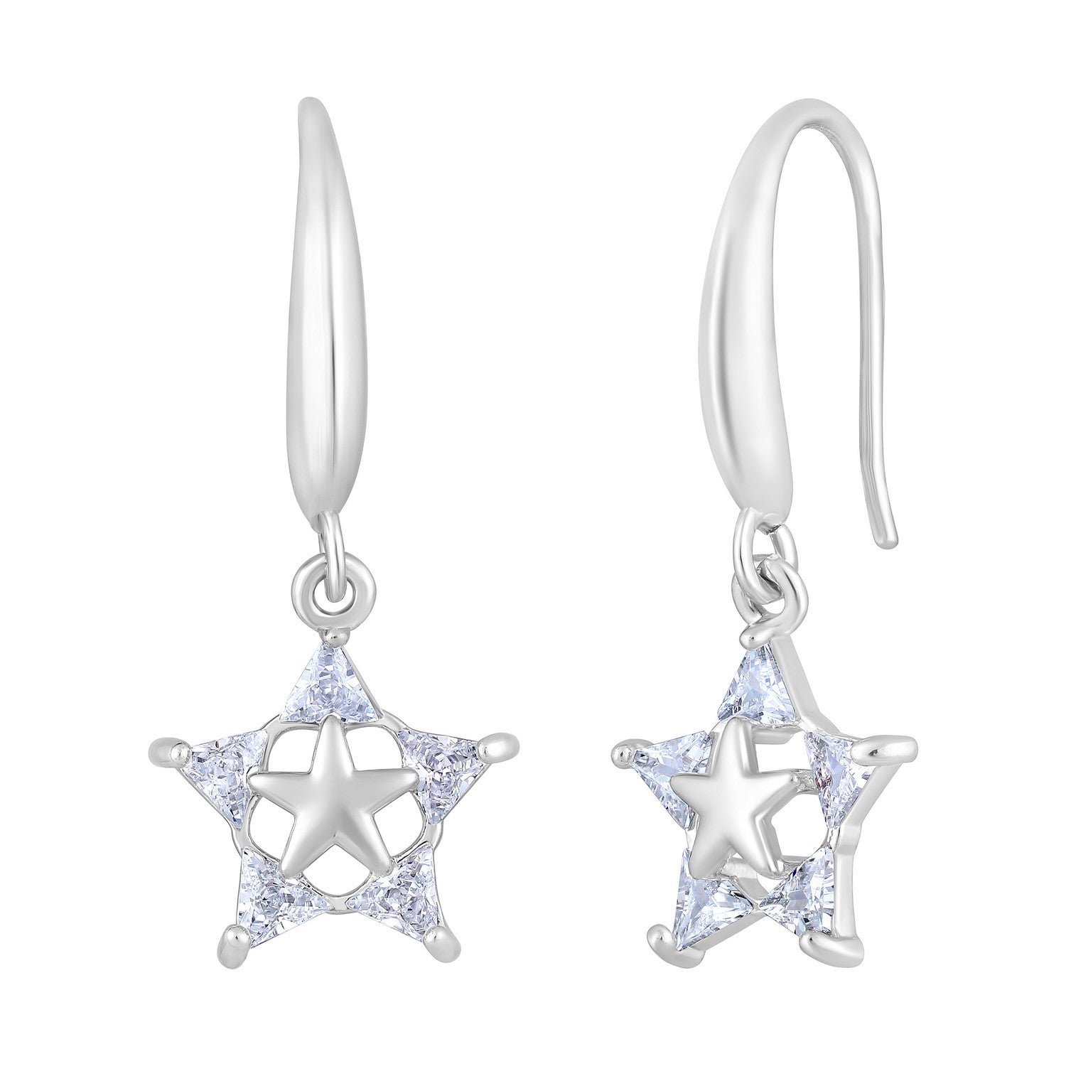 Jazz And Sizzle Rhodium Plated Star Shaped Drop Earrings