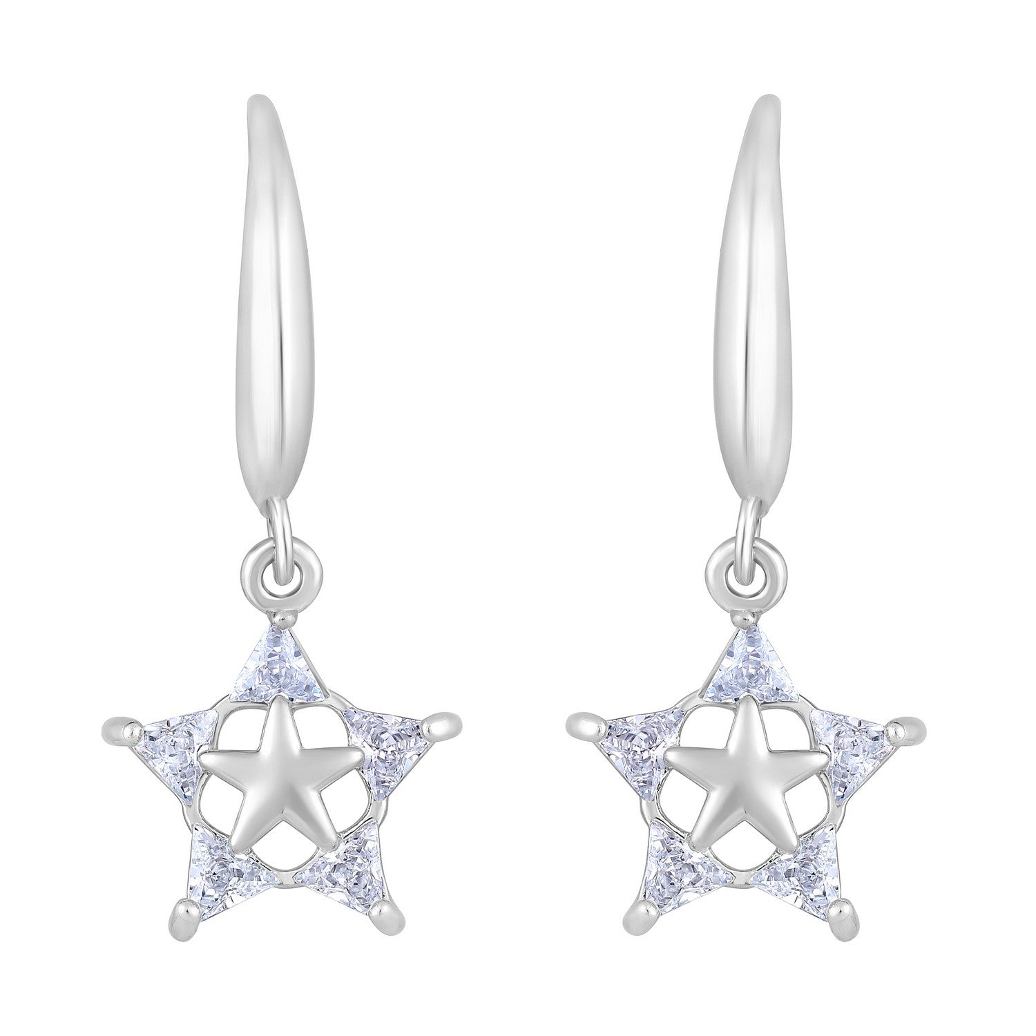 Jazz And Sizzle Rhodium Plated Star Shaped Drop Earrings