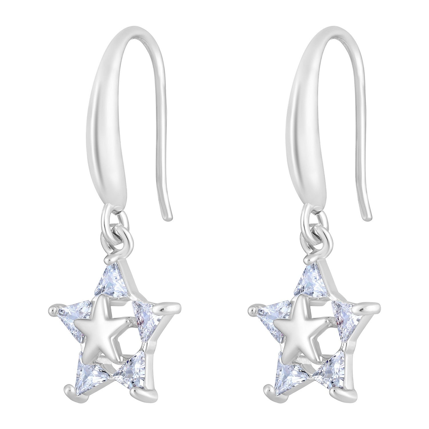 Jazz And Sizzle Rhodium Plated Star Shaped Drop Earrings