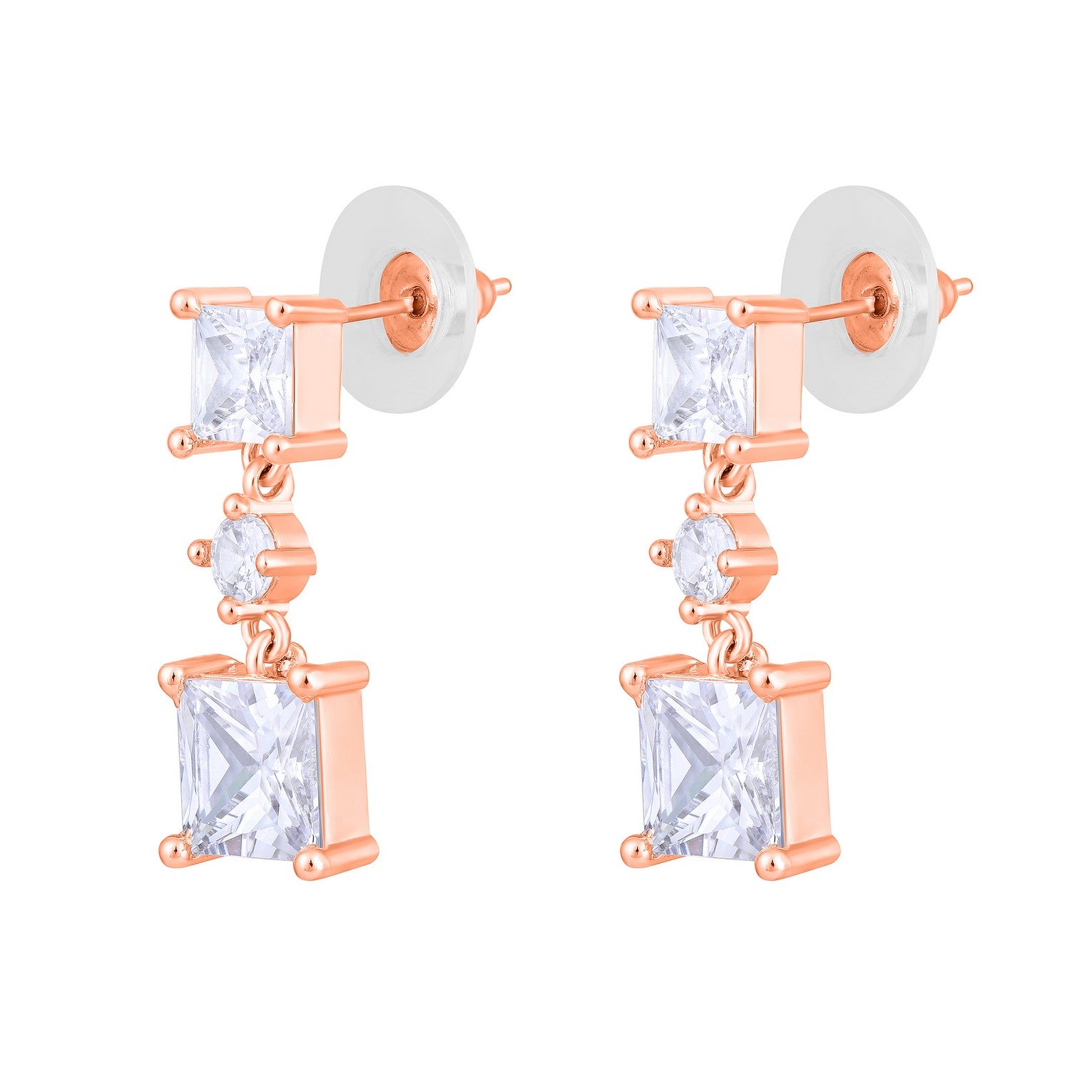 Jazz And Sizzle Rose Gold-Plated Square Shaped Drop Earrings