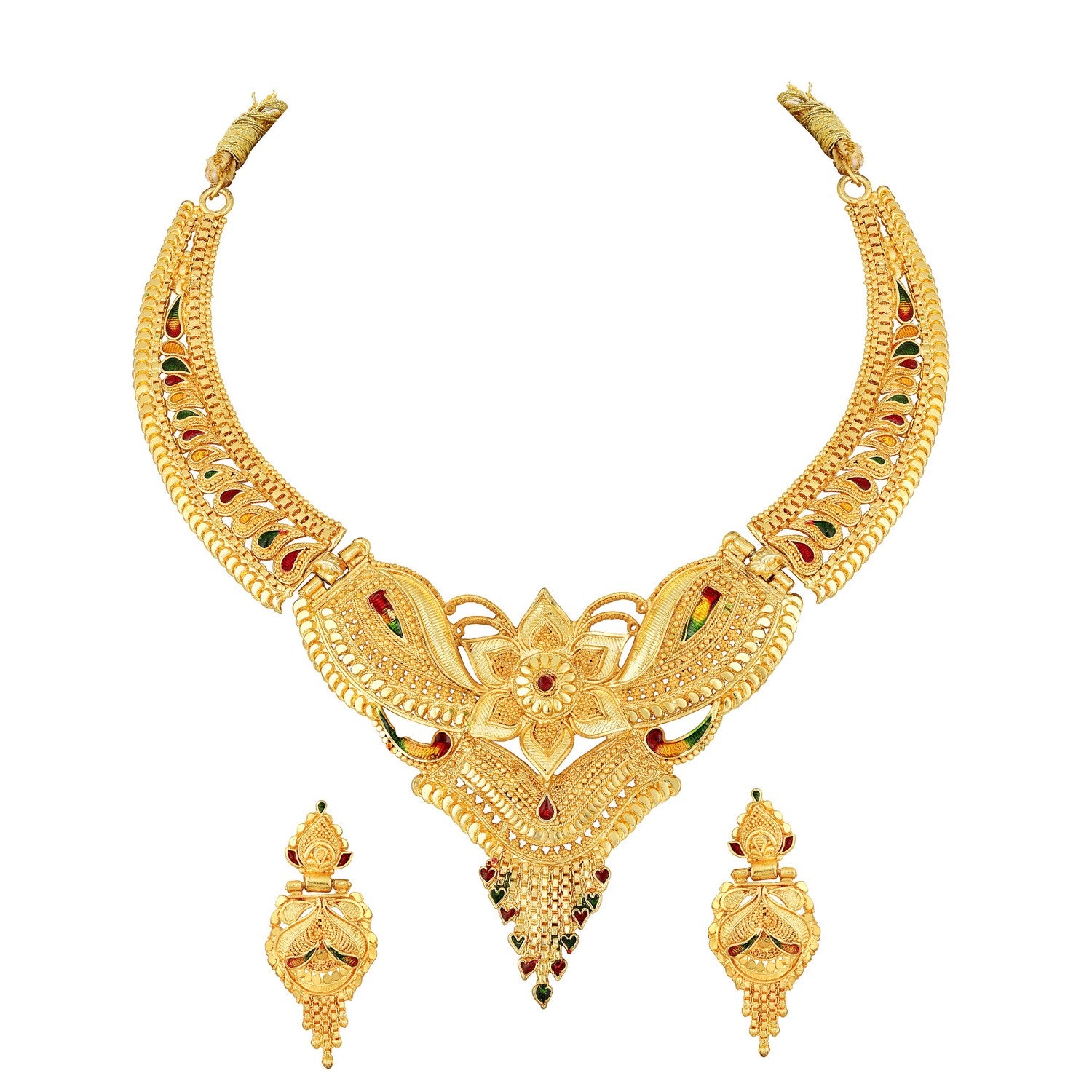 Jazz And Sizzle 22K Gold Plated Circular Design Necklace Set with Matching Earrings Dubai Style Jewelry Set