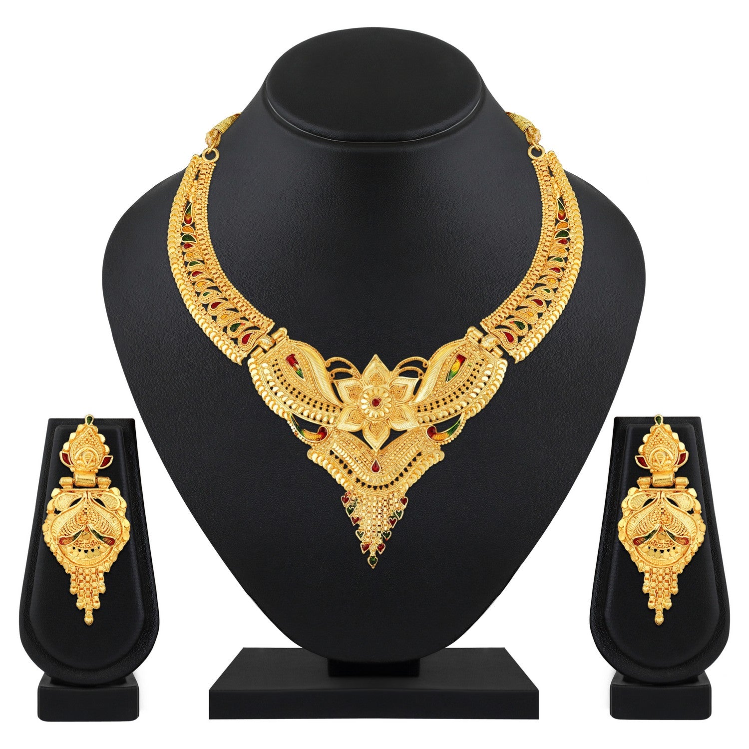 Jazz And Sizzle 22K Gold Plated Circular Design Necklace Set with Matching Earrings Dubai Style Jewelry Set