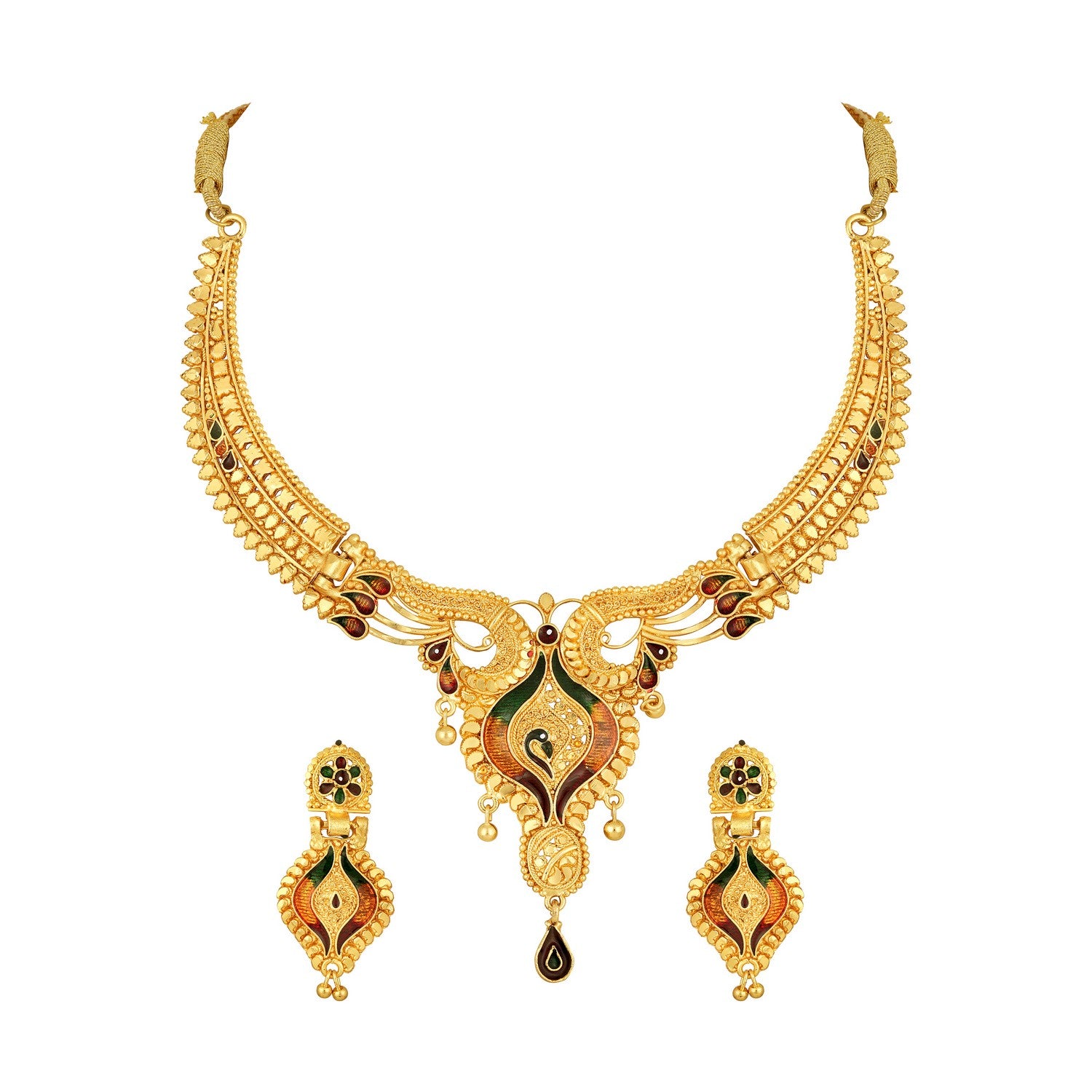 Jazz And Sizzle 22K Gold Plated Circular Design Necklace Set with Matching Earrings Dubai Style Jewelry Set