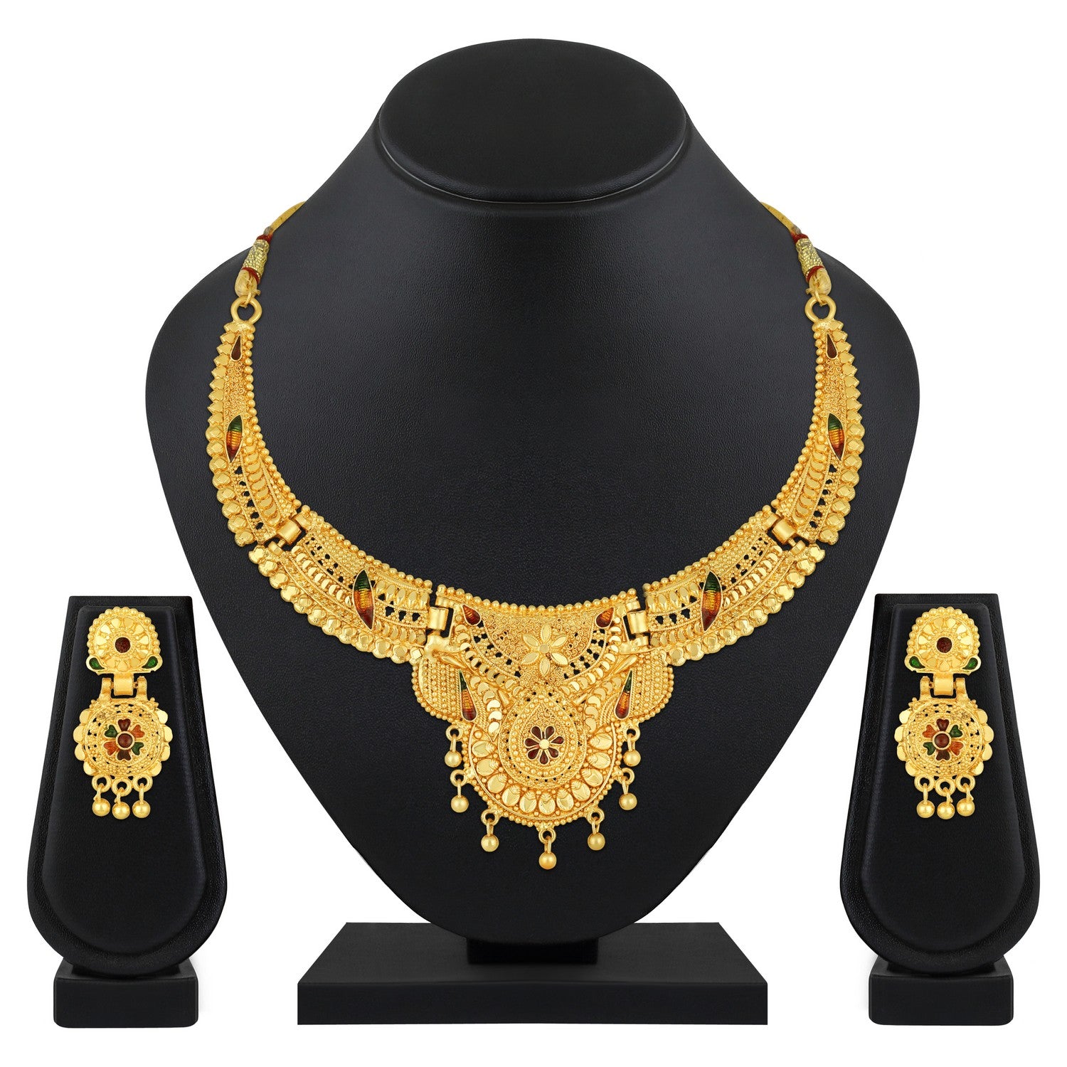 Jazz And Sizzle 22K Gold Plated Circular Design Necklace Set with Matching Earrings Dubai Style Jewelry Set