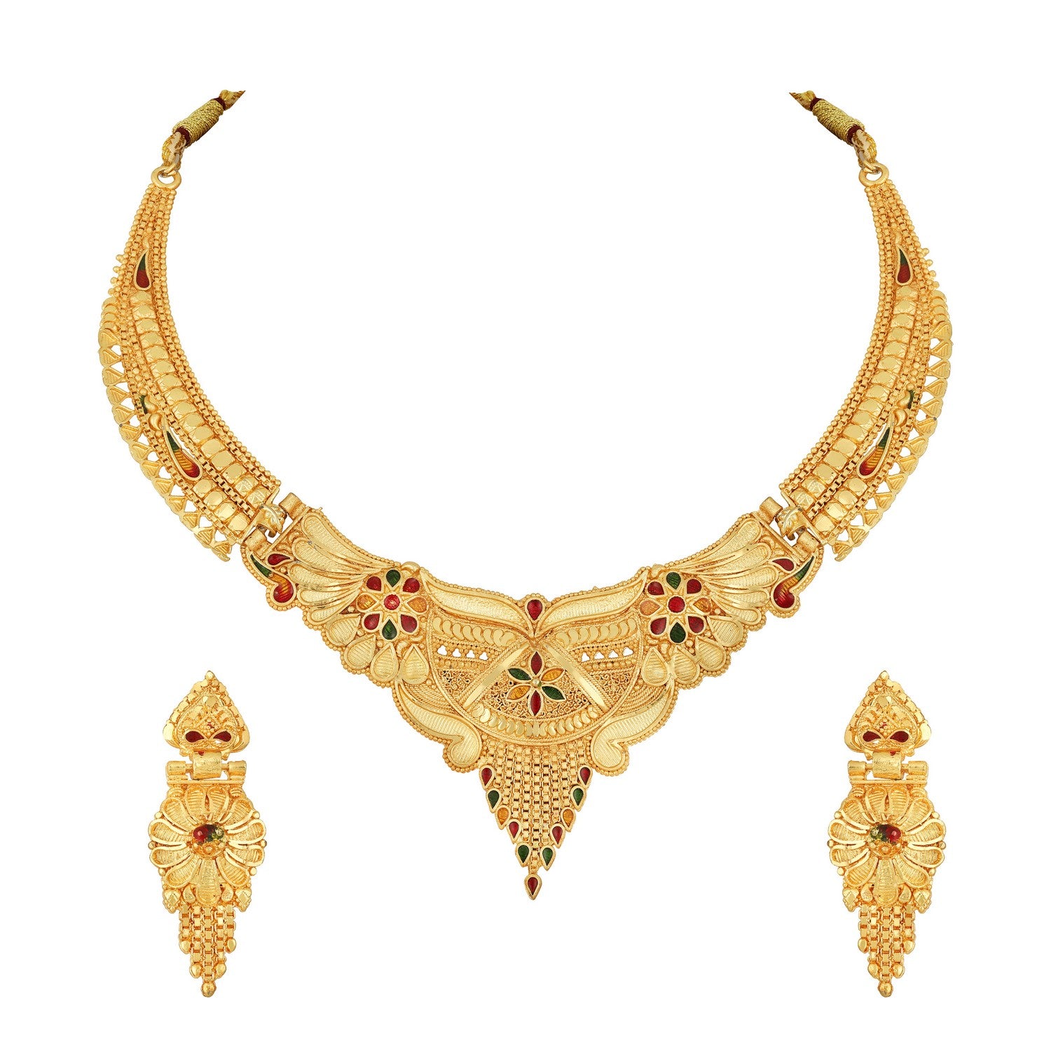 Jazz And Sizzle 22K Gold Plated Circular Design Necklace Set with Matching Earrings Dubai Style Jewelry Set