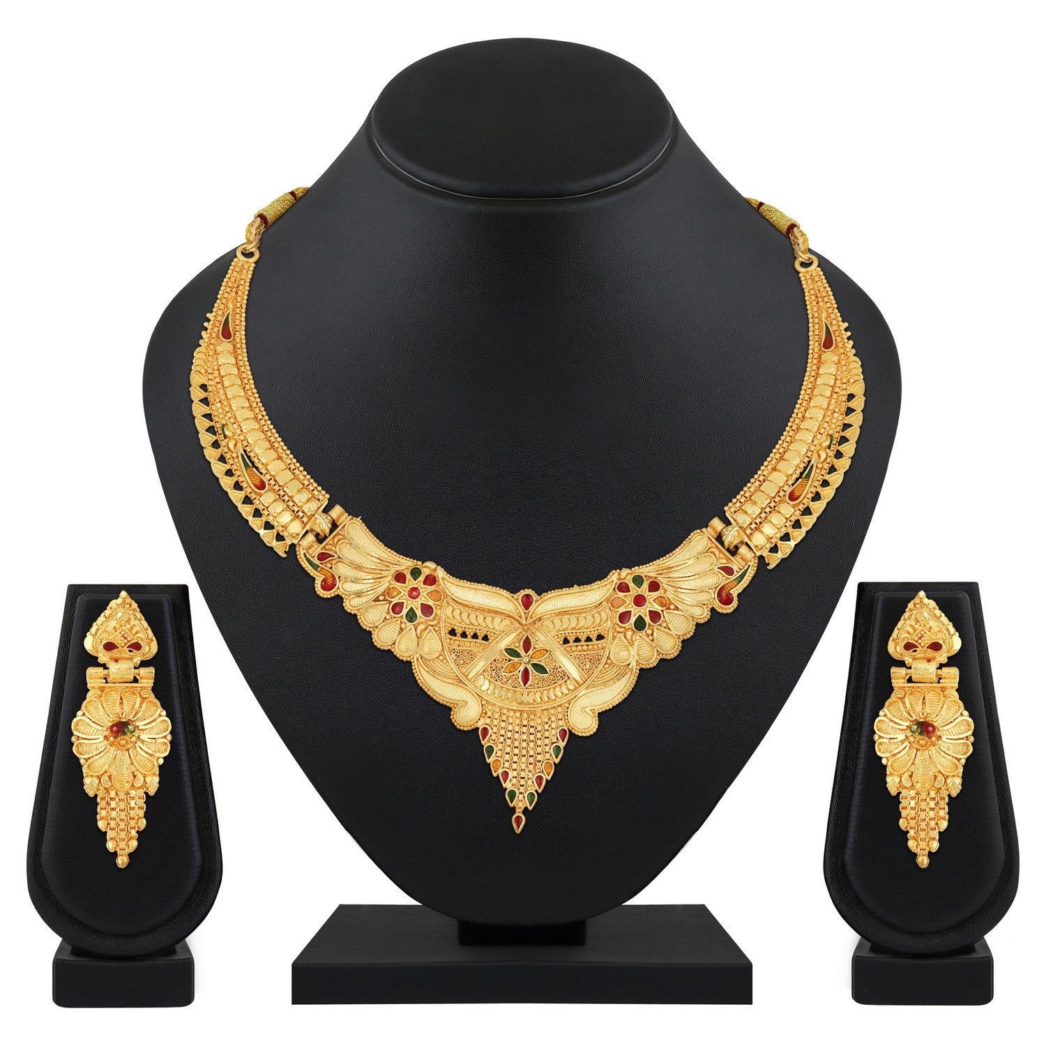 Jazz And Sizzle 22K Gold Plated Circular Design Necklace Set with Matching Earrings Dubai Style Jewelry Set