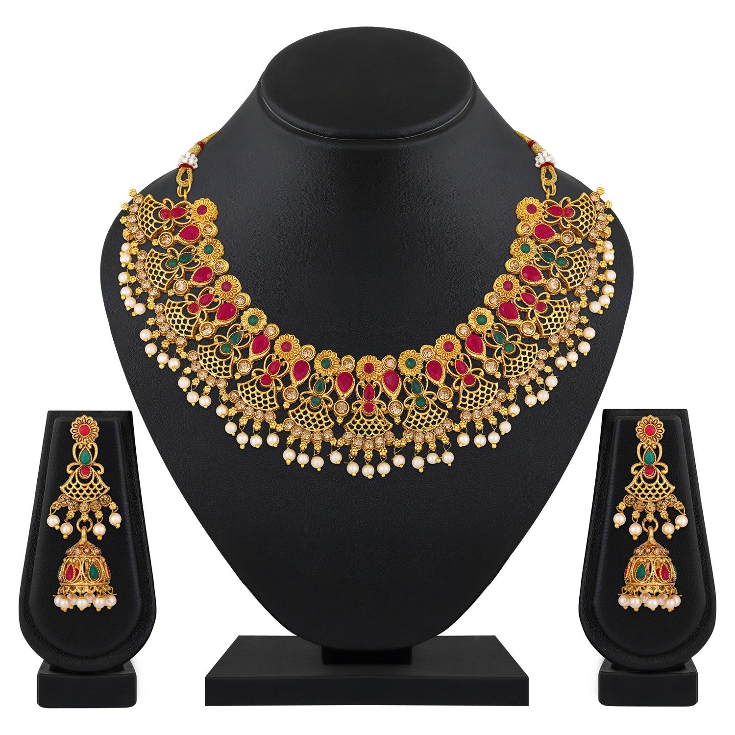 Jazz And Sizzle Gold Plated American Diamond Stones Studded Necklace & Earrings