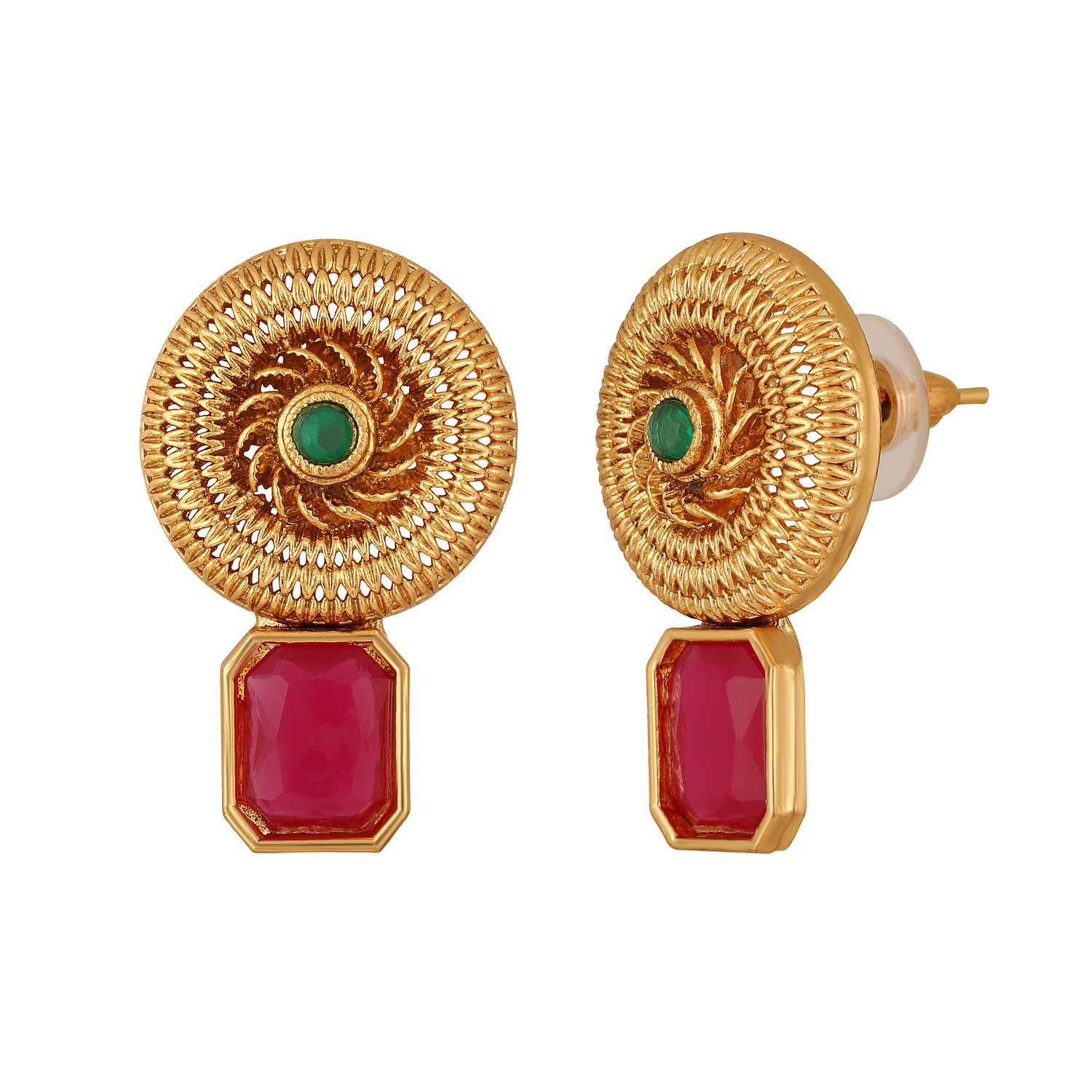 Jazz And Sizzle Gold-Plated Kundan-Studded Ruby & Green Stone Studded Necklace & Earrings Set (Copy)