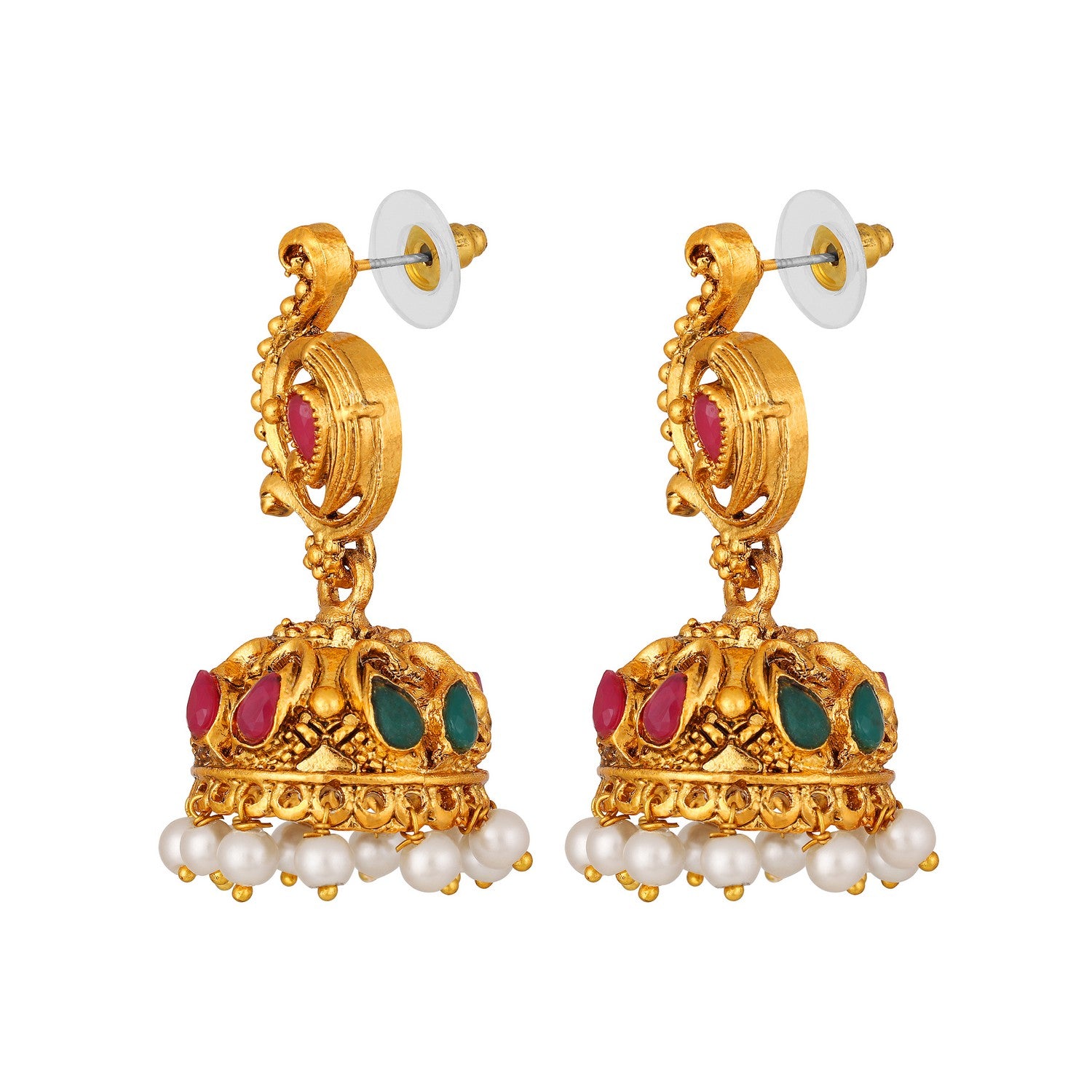 Jazz And Sizzle Gold-Plated Multicolor Stone Studded- Antique Peacock Necklace Set