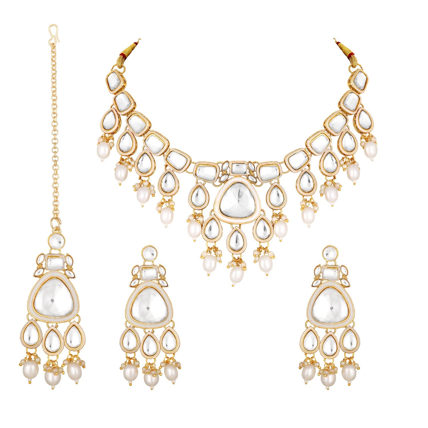 Jazz And Sizzle 22K Gold Plated Kundan And Zircon Studded Jewellery Set With Maangtikka