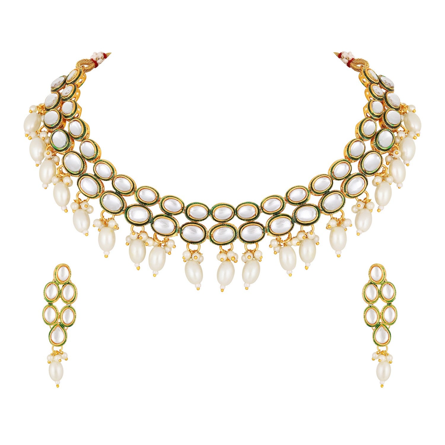 Jazz And Sizzle Gold-Plated Kundan-Studded & White Beaded Handcrafted Jewellery Set