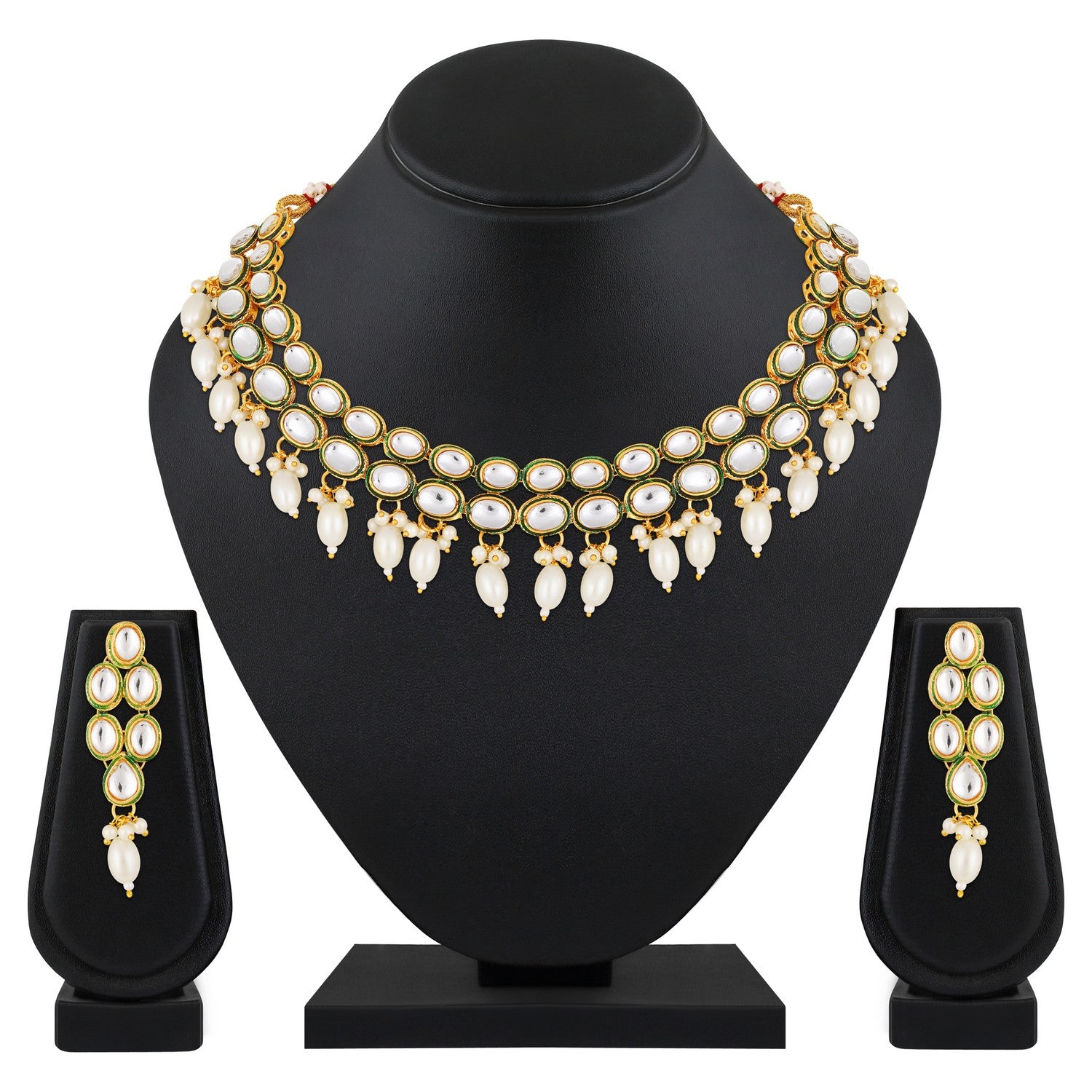 Jazz And Sizzle Gold-Plated Kundan-Studded & White Beaded Handcrafted Jewellery Set