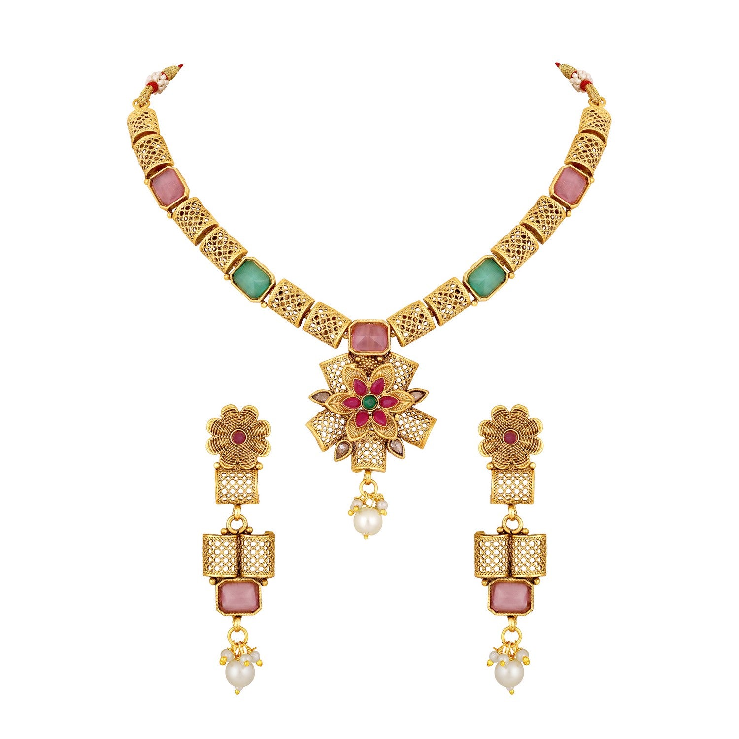 Jazz And Sizzle Gold-Plated Kundan Studded Floral Shaped Jewellery Set