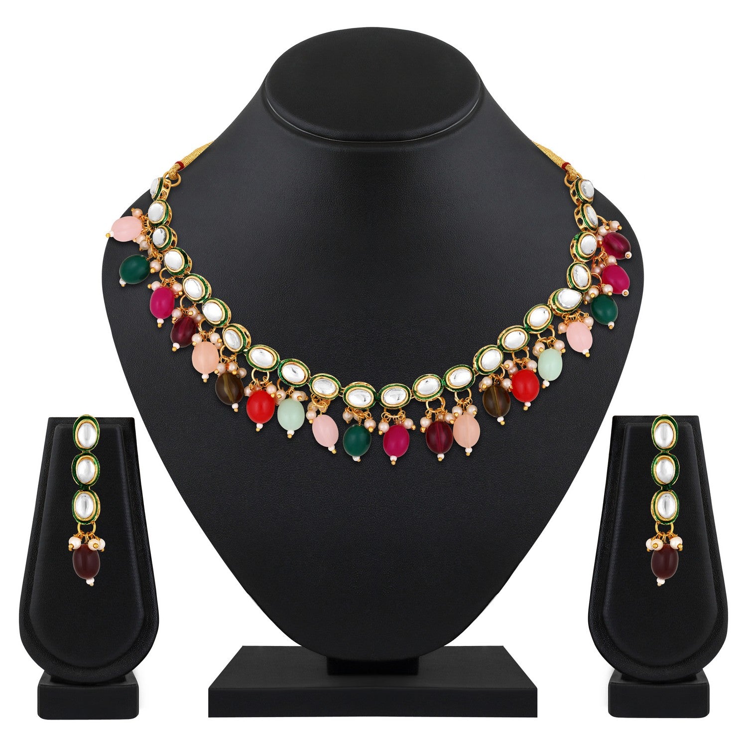 Jazz And SizzleJazz And Sizzle Gold-Plated Kundan-Studded & Multicolor Pearl Beaded Handcrafted Jewellery Set