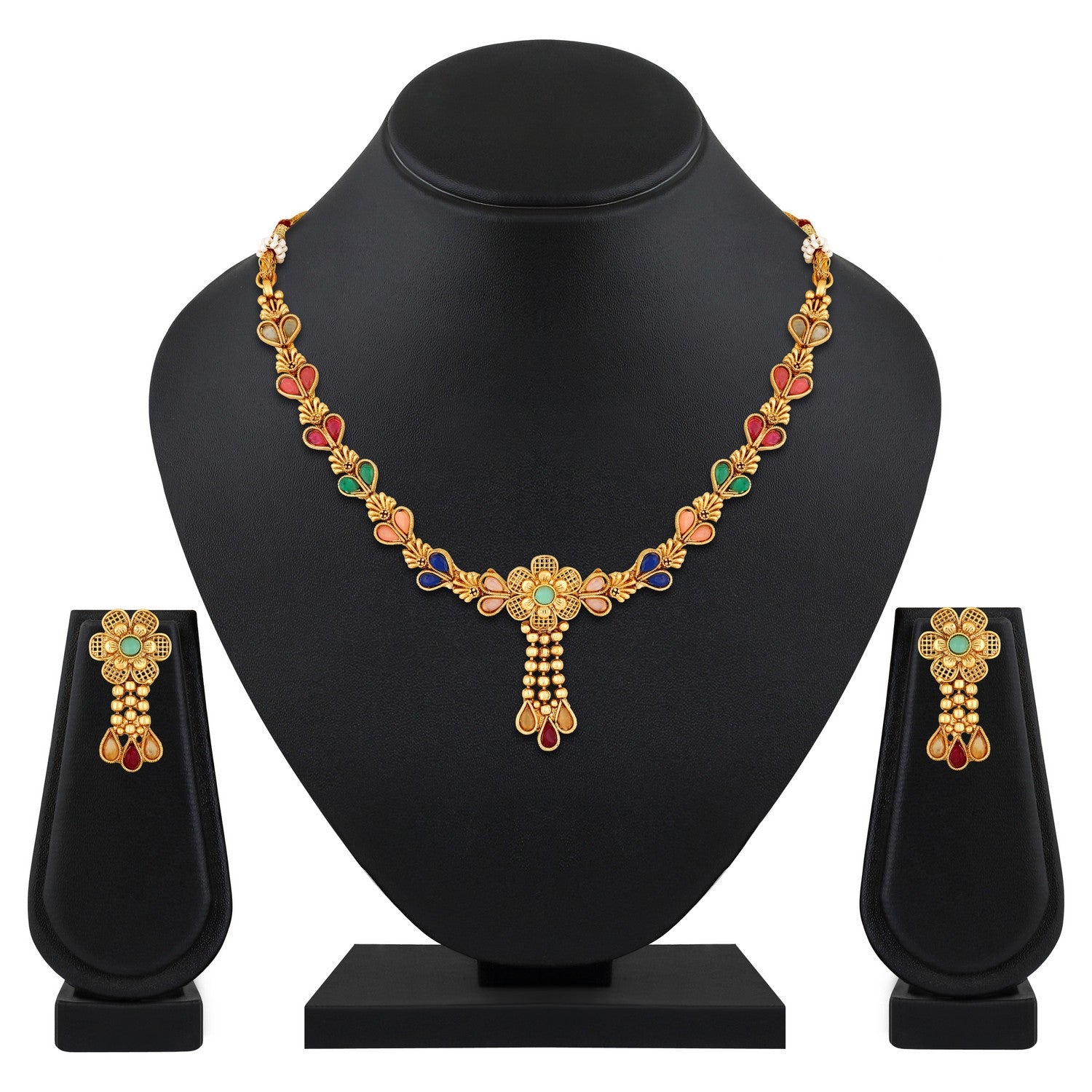 Jazz And Sizzle 22K Gold Plated Golden Beads & Pearl Drops Radha Krishna Temple Jewellery Set (Copy)