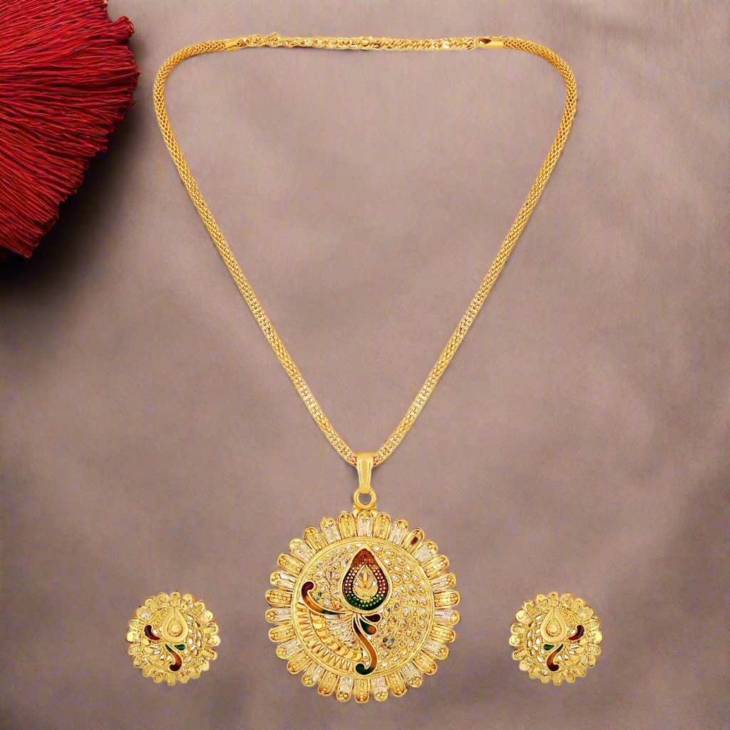 Jazz And Sizzle 22K Gold Plated Golden Beads & Pearl Drops Radha Krishna Temple Jewellery Set (Copy) (Copy) (Copy)
