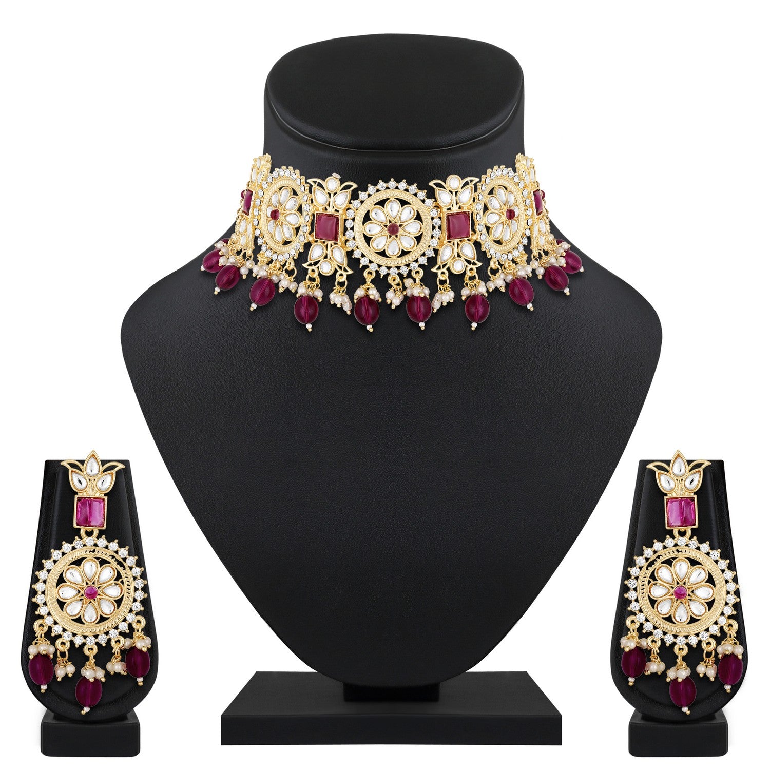 Jazz And Sizzle 18 k Gold Plated Kundan & Zirconia Studded Pearl Beaded Jewellery Set With Maangtikka