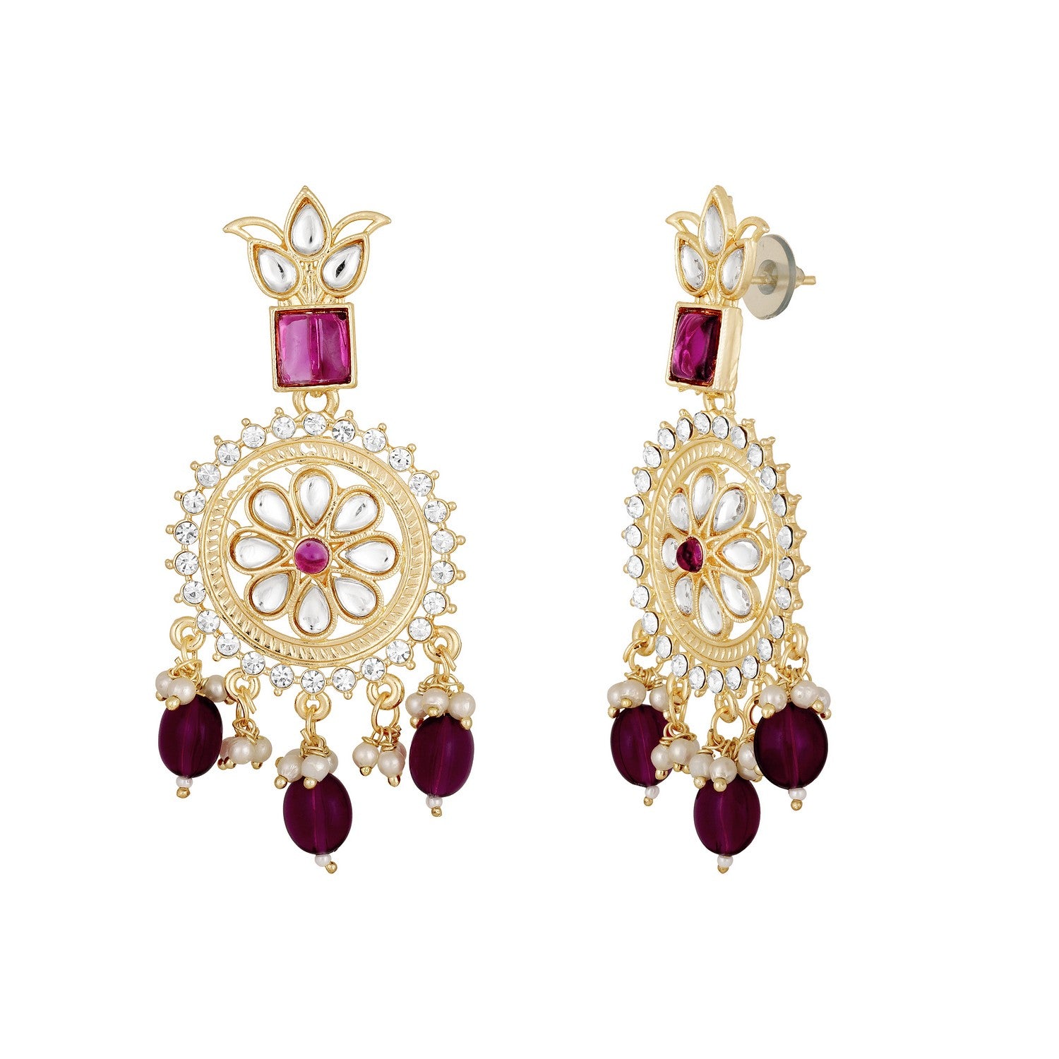 Jazz And Sizzle 18 k Gold Plated Kundan & Zirconia Studded Pearl Beaded Jewellery Set With Maangtikka