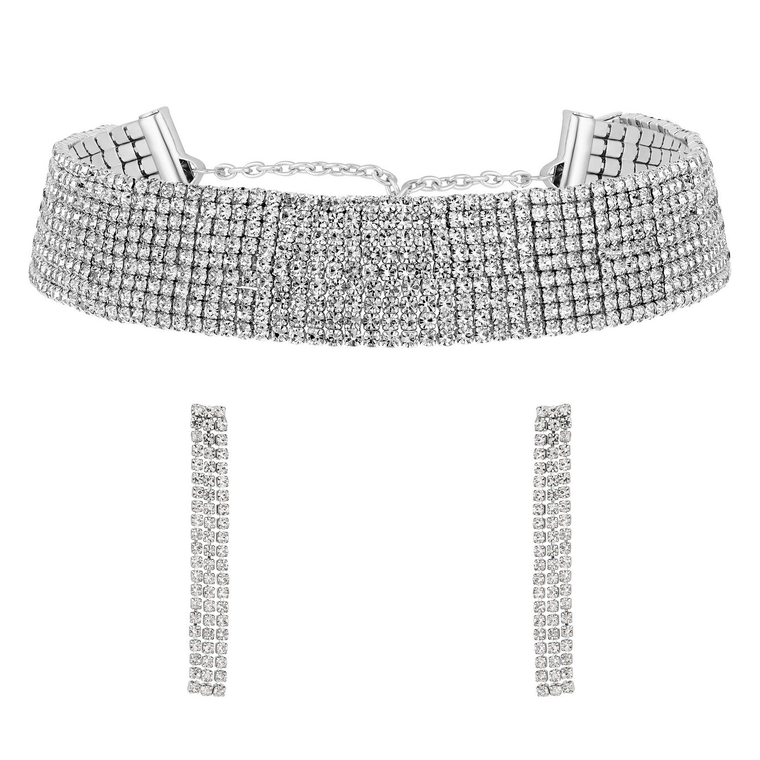 Jazz And Sizzle 18k Rhodium Plated Crystal AD & Zirconia Studded MultiStrand Statement Jewellery Set