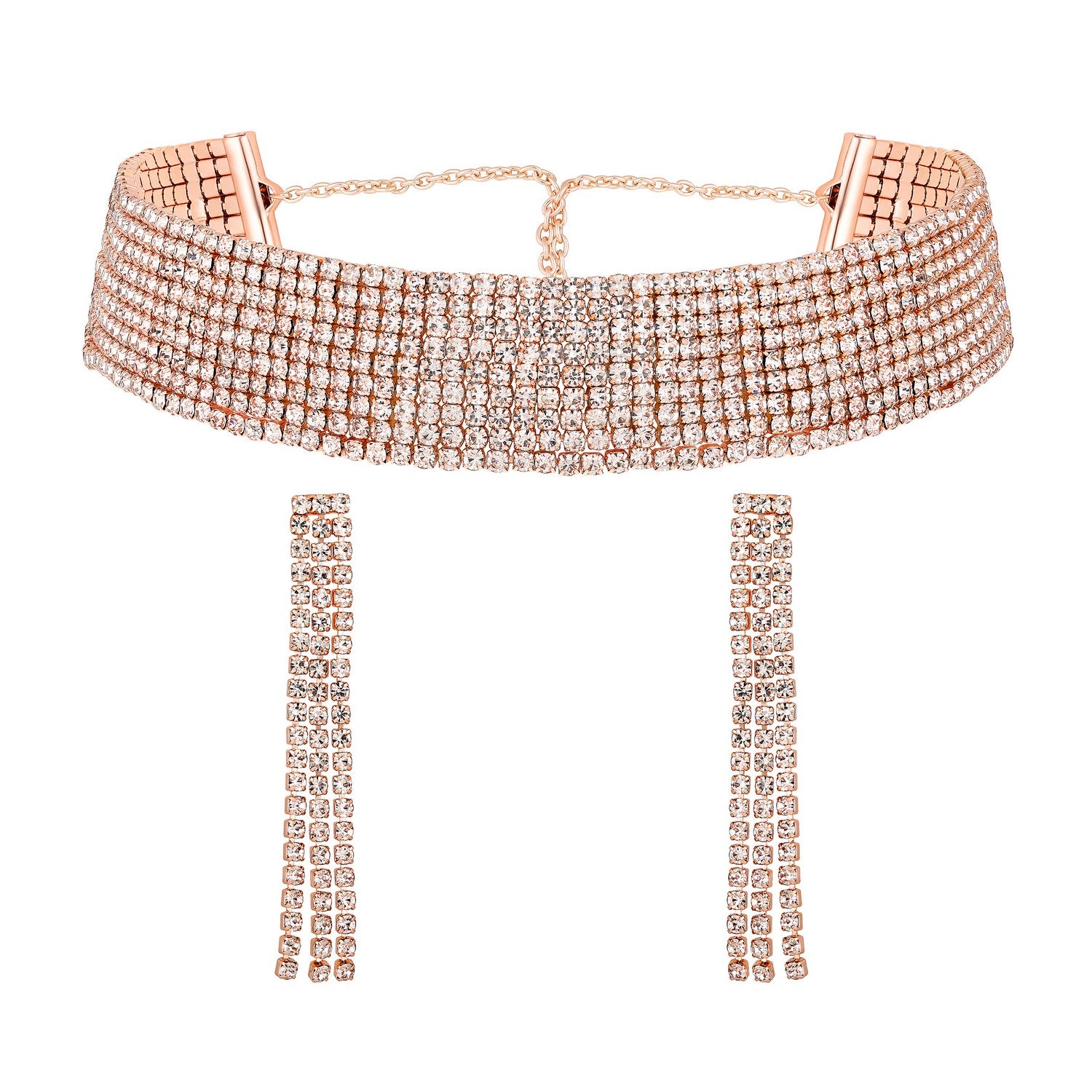 Jazz And Sizzle 18 k RoseGold Plated Crystal AD & Zirconia Studded MultiStrand Statement Jewellery Set