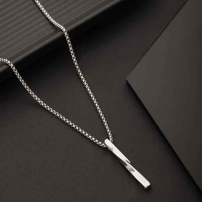 Twisted Cube Bar Pendant Necklace and Silver-Toned Silver-Plated Necklace Combo
