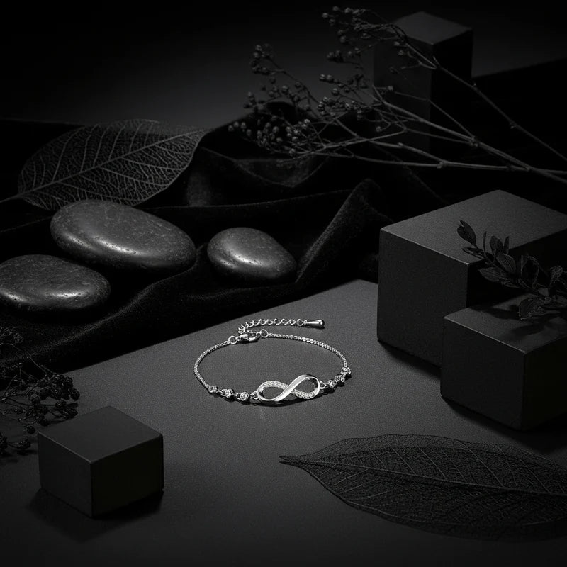 Rose Gold Plated Heart Shaped Pendent Chain Necklace and CZ Studded Infinity Adjustable Bracelet Combo