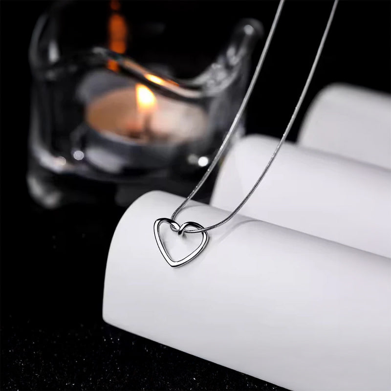 Silver Plated Heart Dainty Necklace and Gold Plated Heart Shaped Pendent Chain Combo for Women