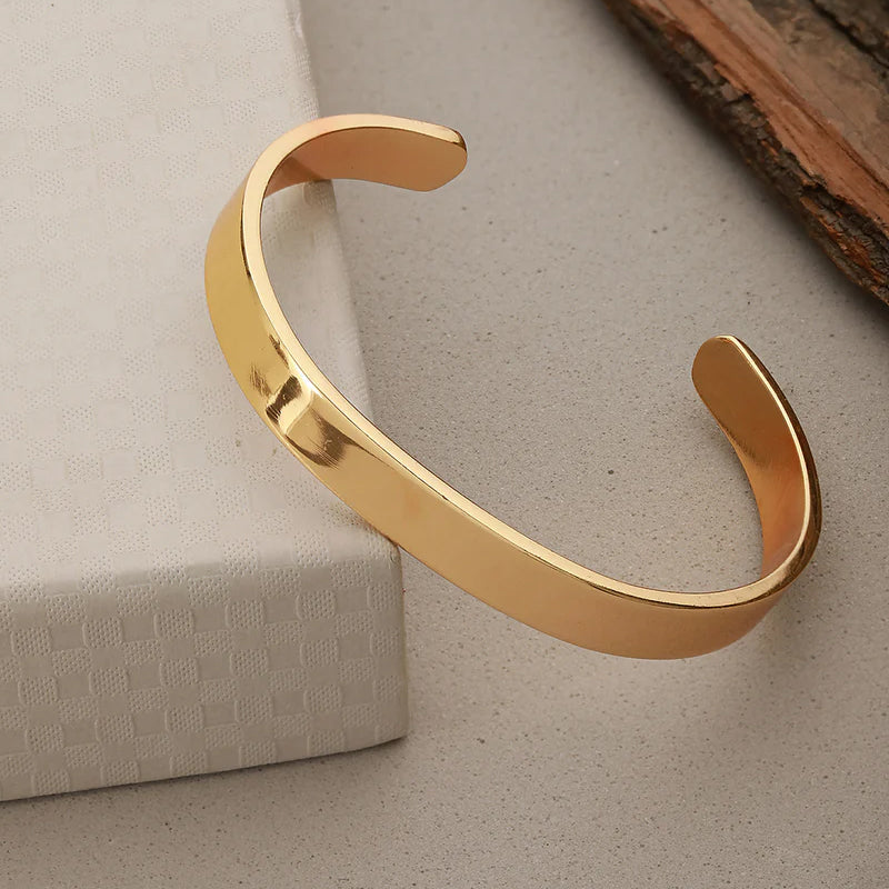 Men Gold-Toned Cuff Bracelet and Black-Toned Stainless Steel Cuff Bracelet Combo
