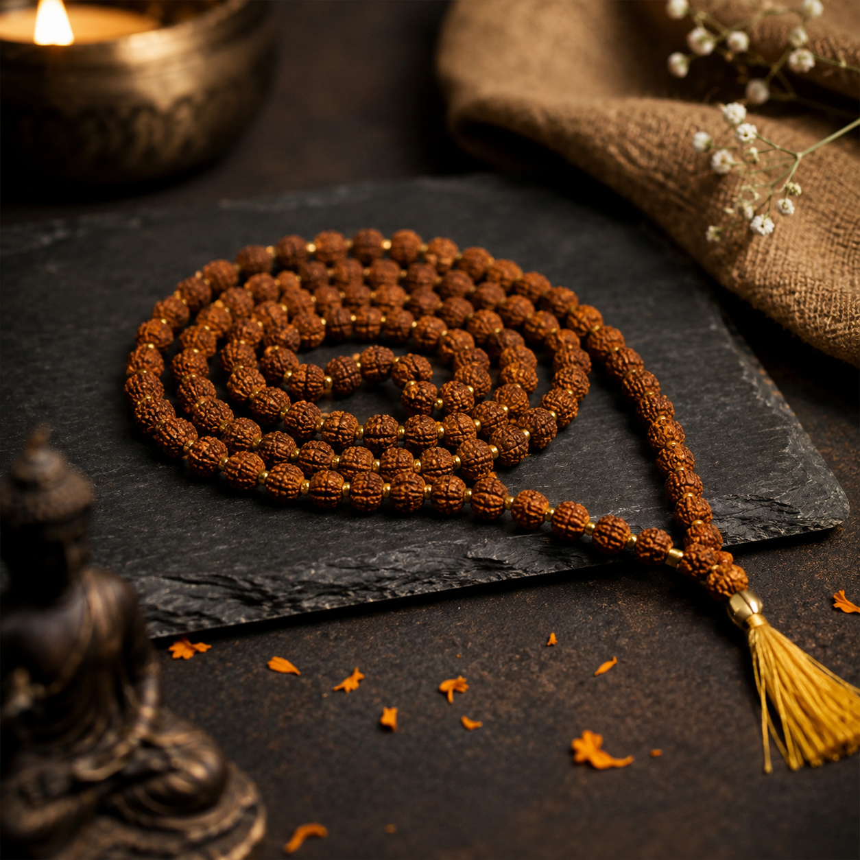 Brown Rudraksha Mala - 108+1 Beads-JS-SNC-0015