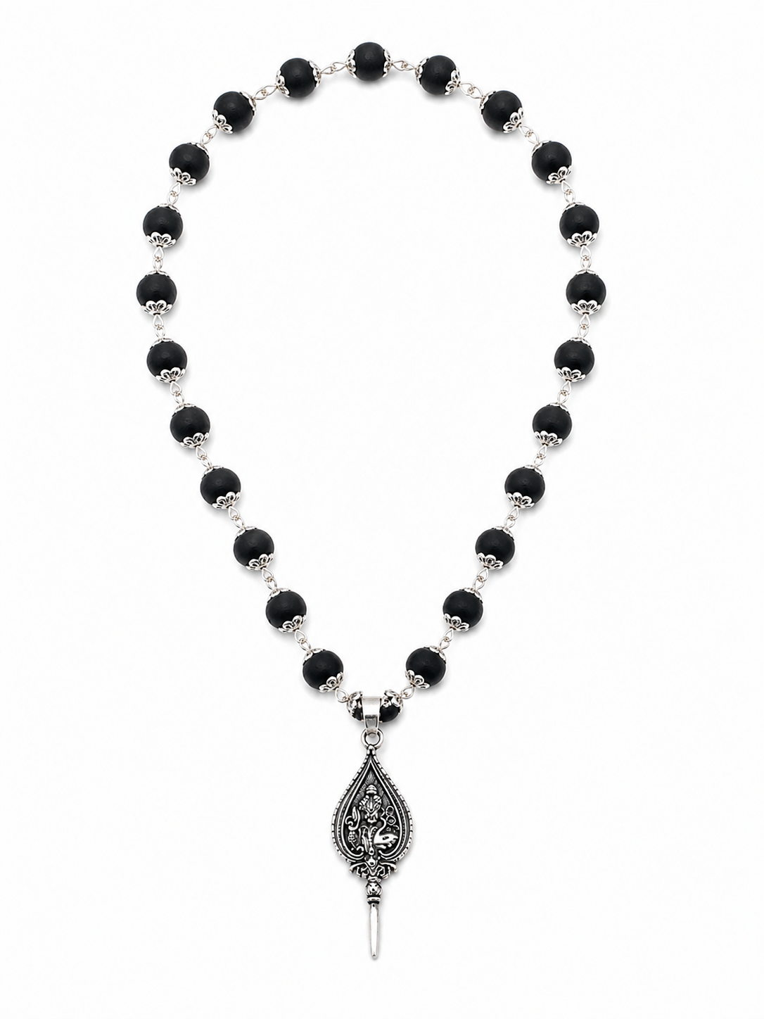 Lord Ganesha Black Beaded Necklace for Men-JS-SNC-009