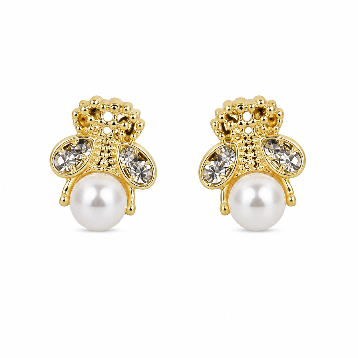 Elegant Bee Pearl Stud Earrings