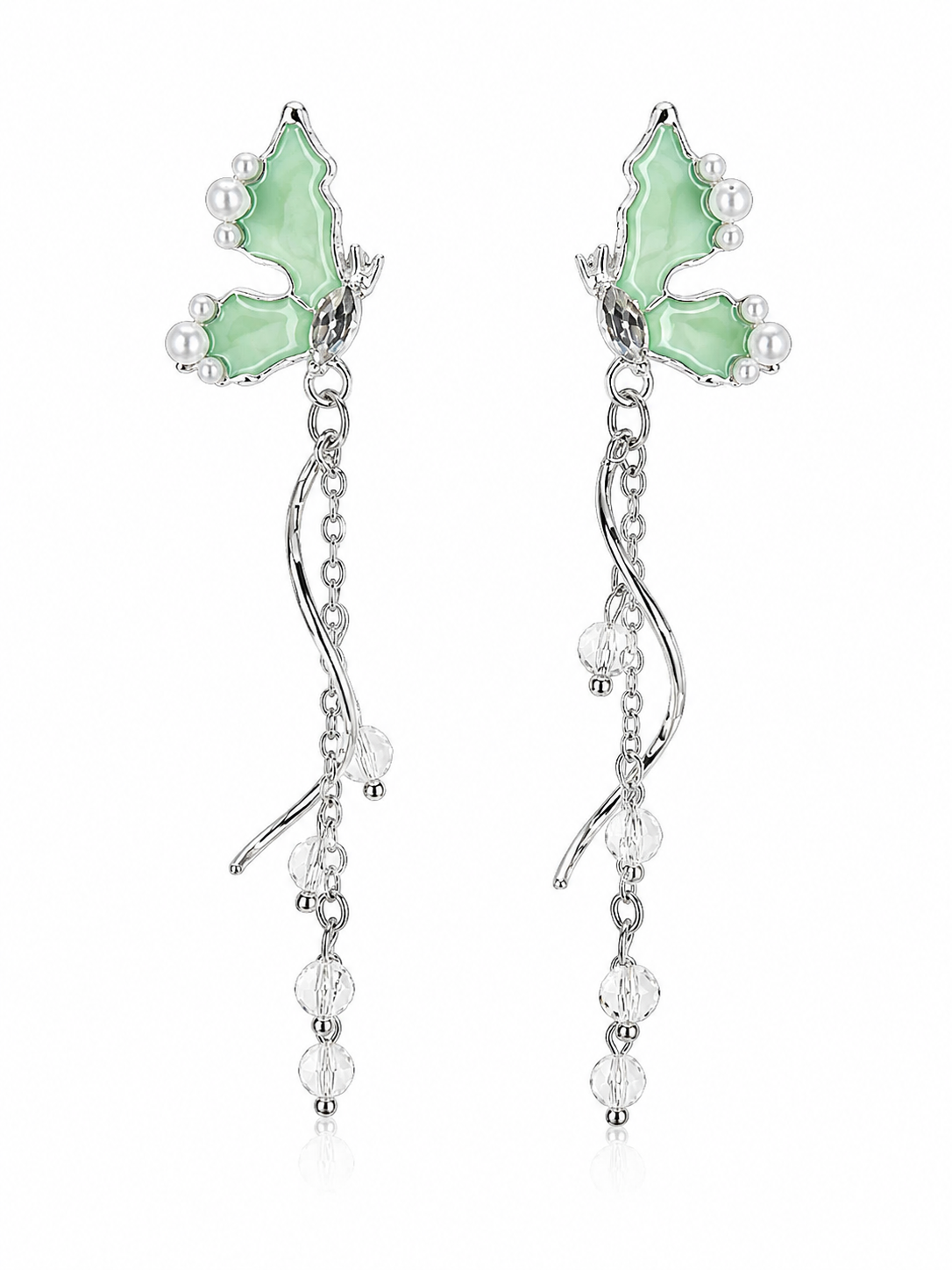 Jazz & Sizzle Mint Green Butterfly Dangle Earrings with Crystal & Pearl Accents