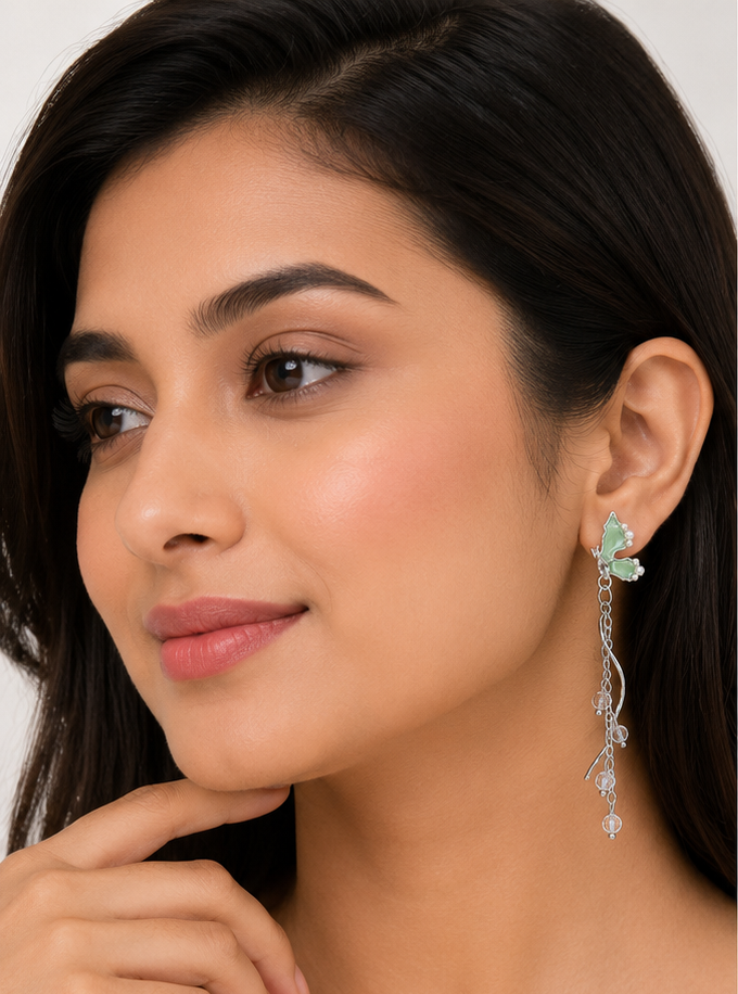 Jazz & Sizzle Mint Green Butterfly Dangle Earrings with Crystal & Pearl Accents