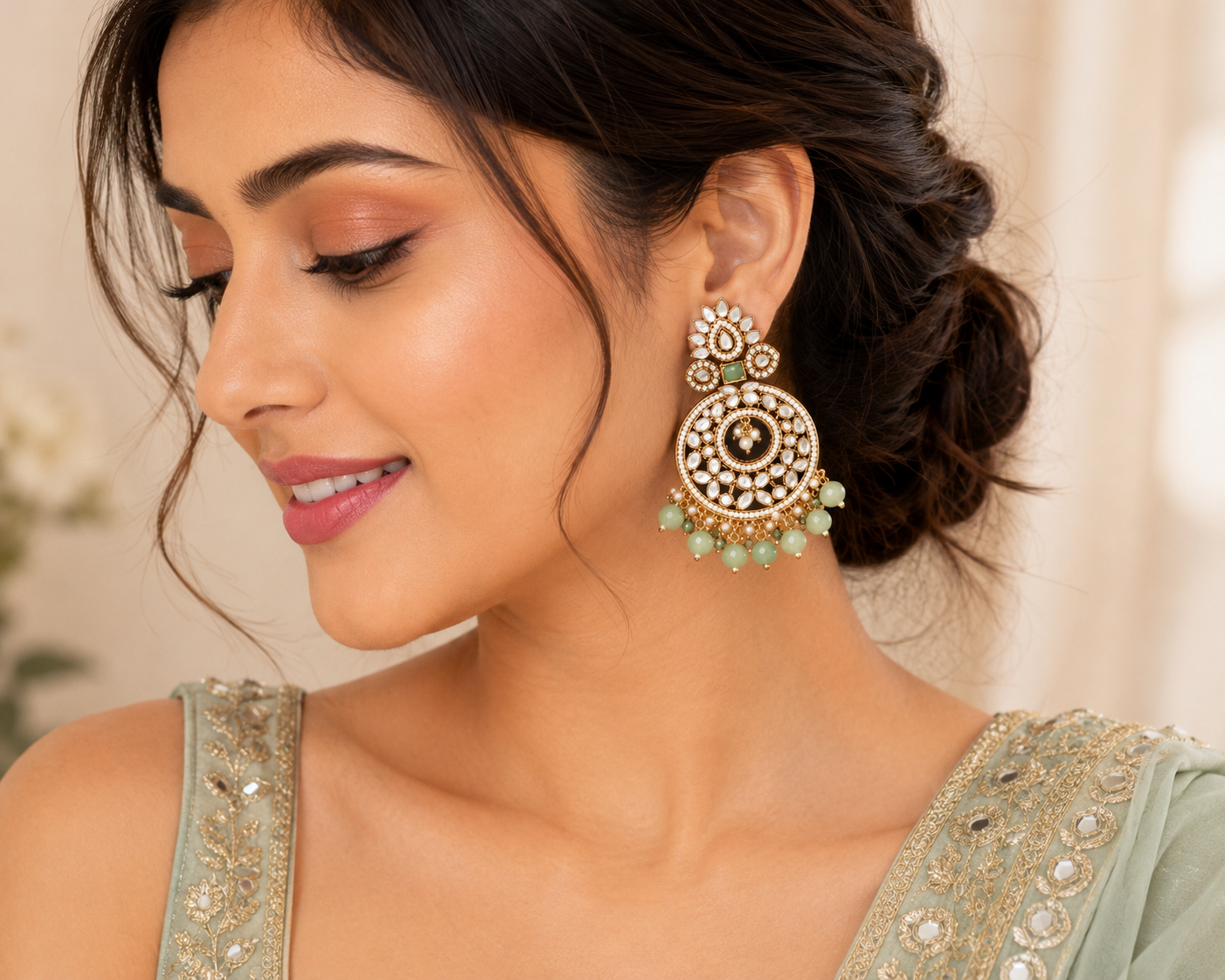 Kundan Mirror Work Ethnic Dangle Earrings