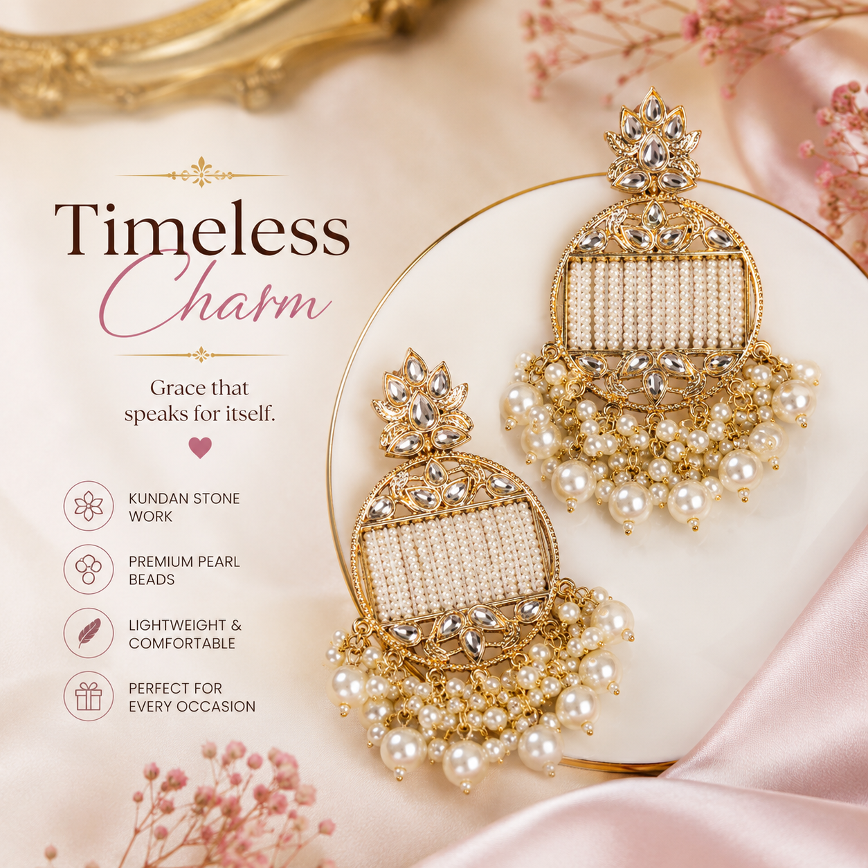 Jazz And Sizzle Gold-Plated Handcrafted Kundan Pearl Studded Multistrand Earrings