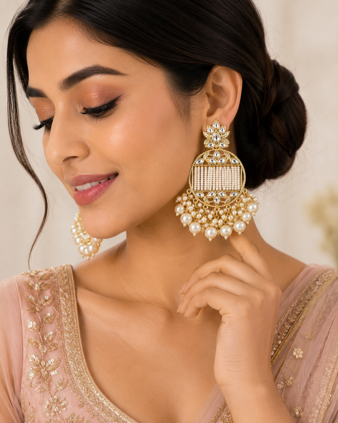 Jazz And Sizzle Gold-Plated Handcrafted Kundan Pearl Studded Multistrand Earrings