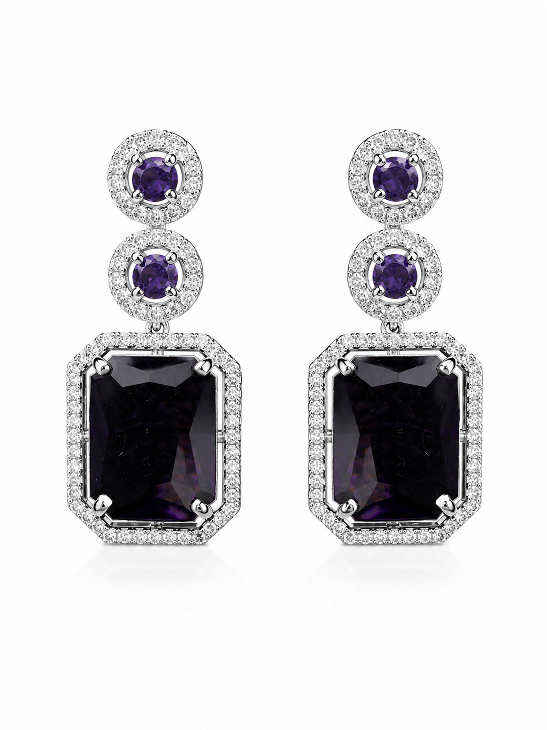 Jazz And Sizzle Silver-Plated Artificial Purple Stone Studded Geometric Drop Earrings for Women