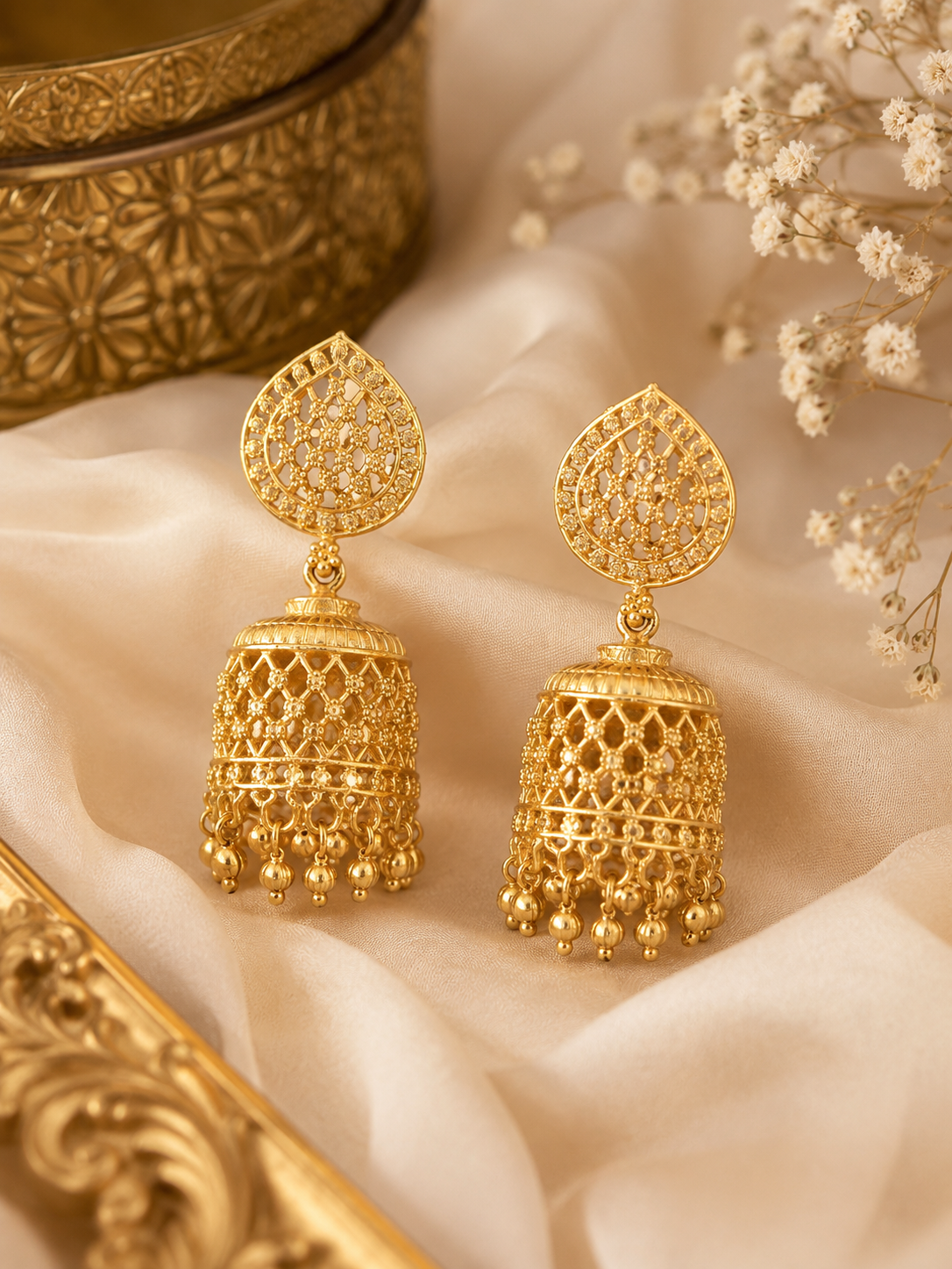Jazz And Sizzle Gold-Plated Filigree Dome Jhumka Earrings