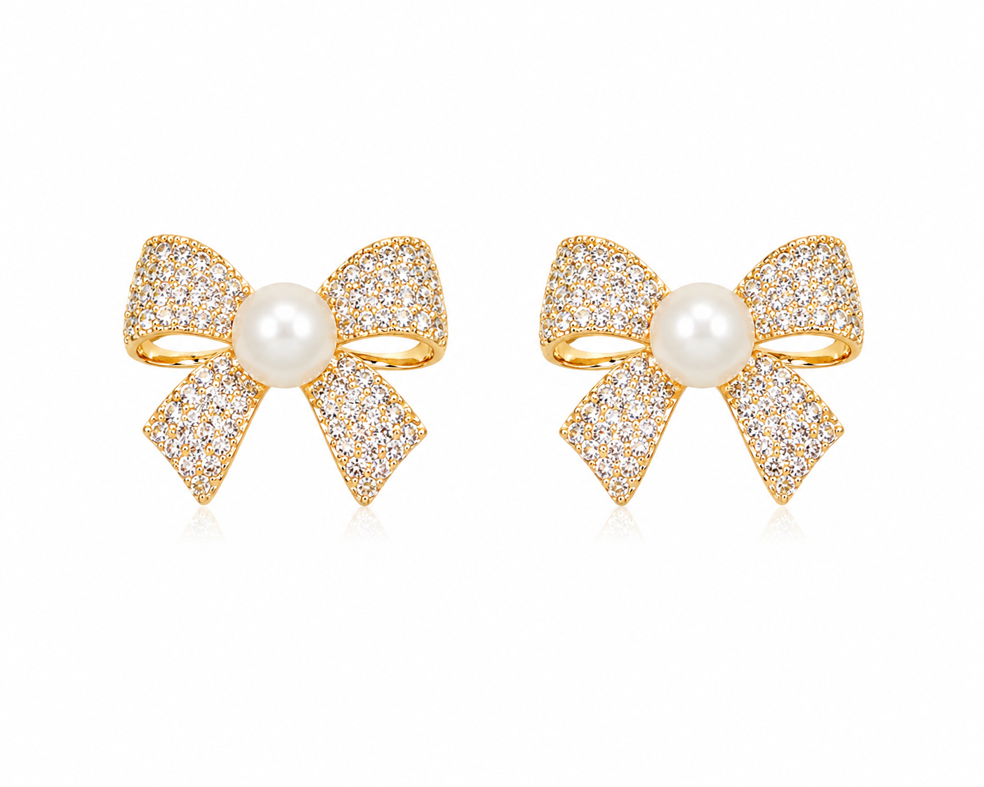 Jazz & Sizzle Gold Plated Pearl Bow Stud Earrings for Women & Girls