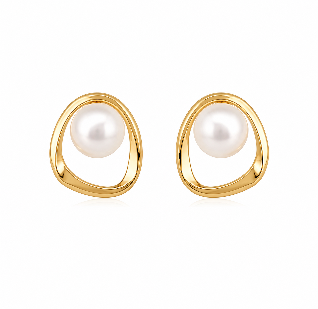 Minimalist Gold & Pearl Statement Stud Earrings