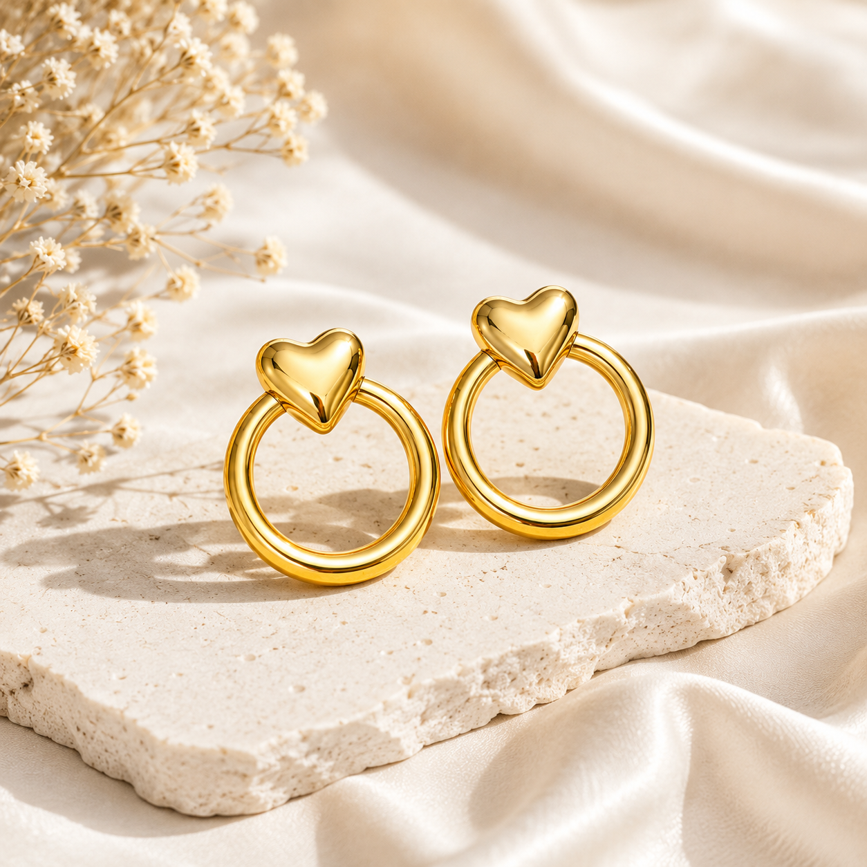 Women's Gold Heart Hoop Earrings | Anti-Tarnish Stainless Steel Statement Earrings