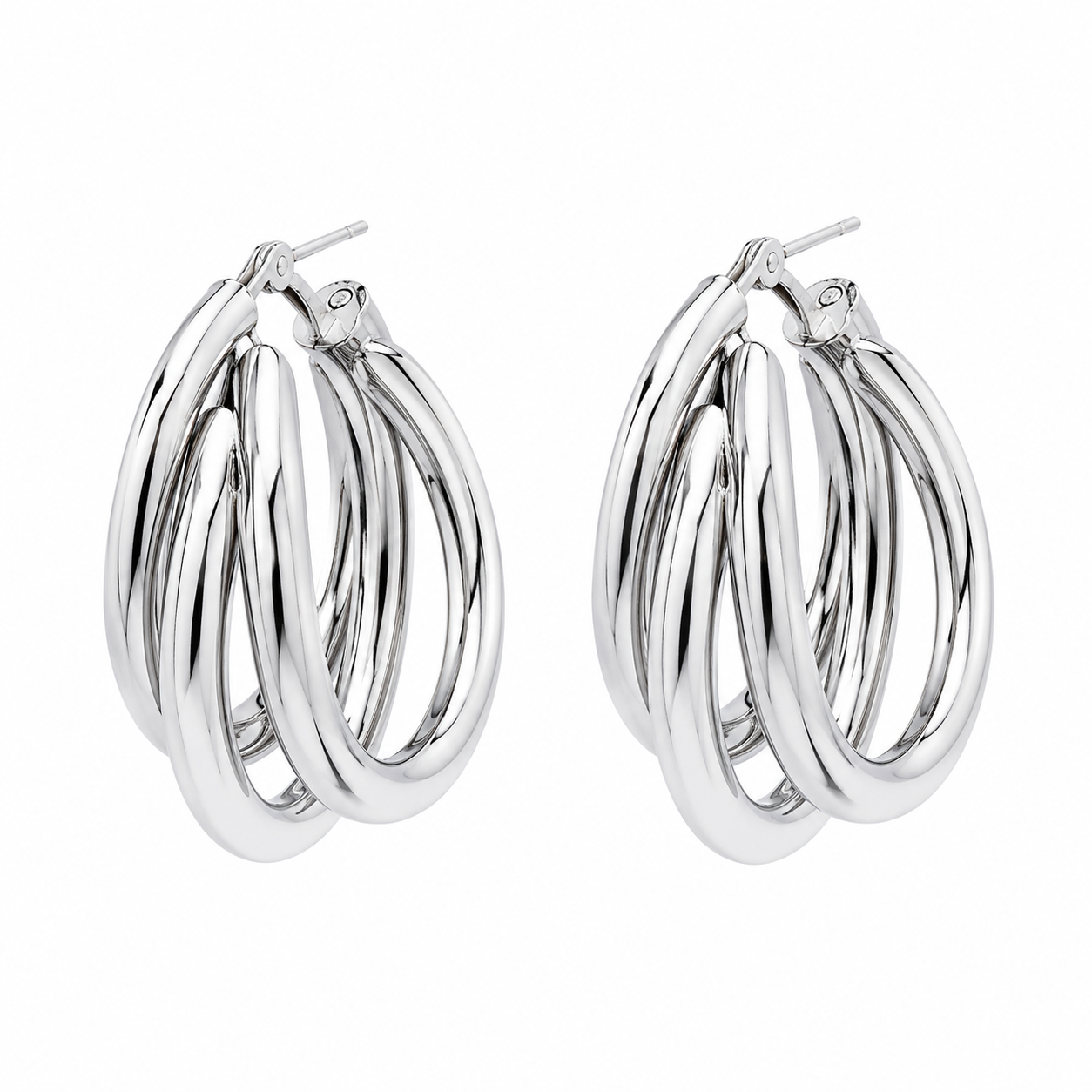 Gold & Silver Needle Plated C-Shaped Multi-Layer Hoop Earrings- Combo
